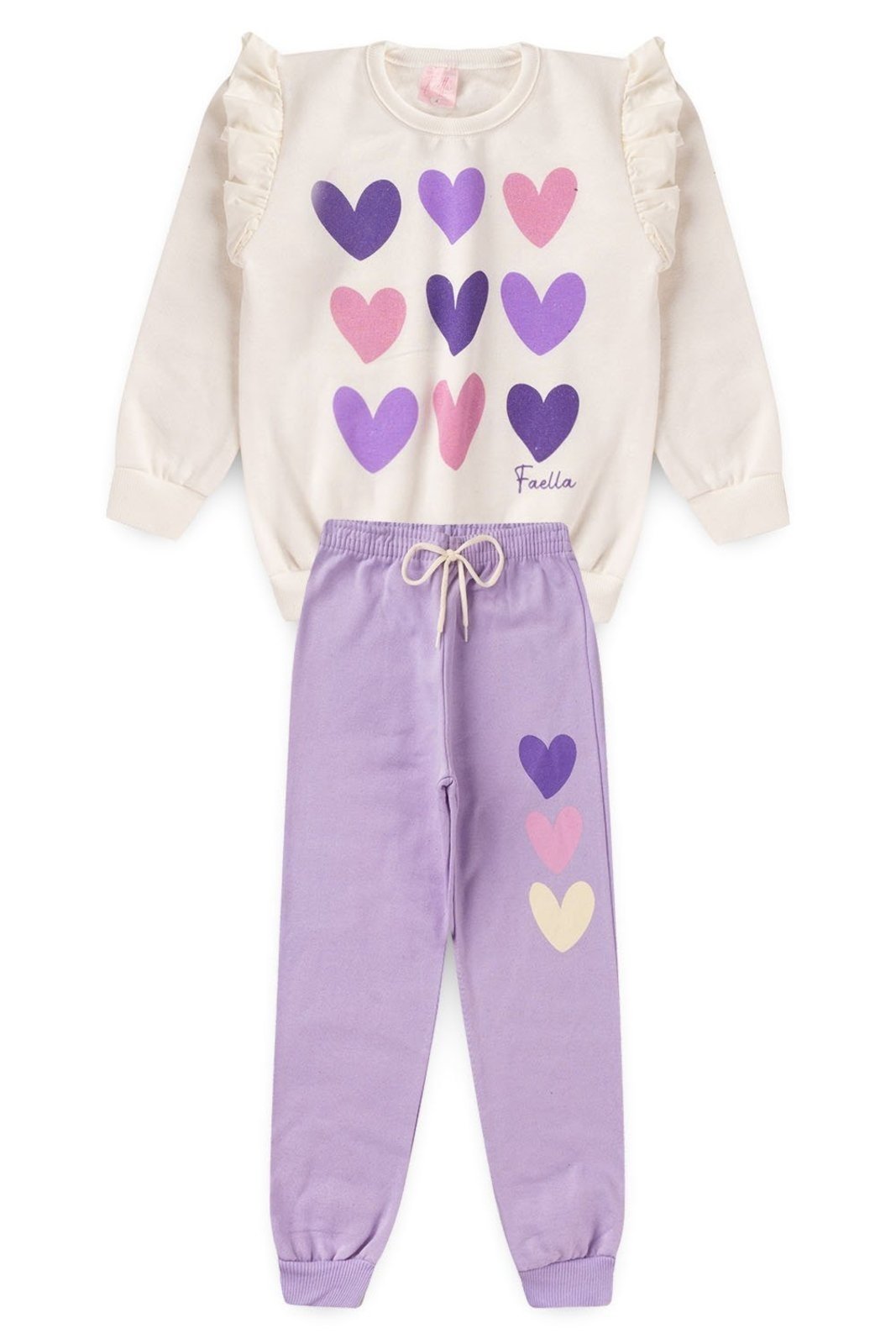 Vista 3 Infantil - Conjunto Moletom Peluciado Feminino Corações - Off-White Mega Kids unico white Mega Kids unico white