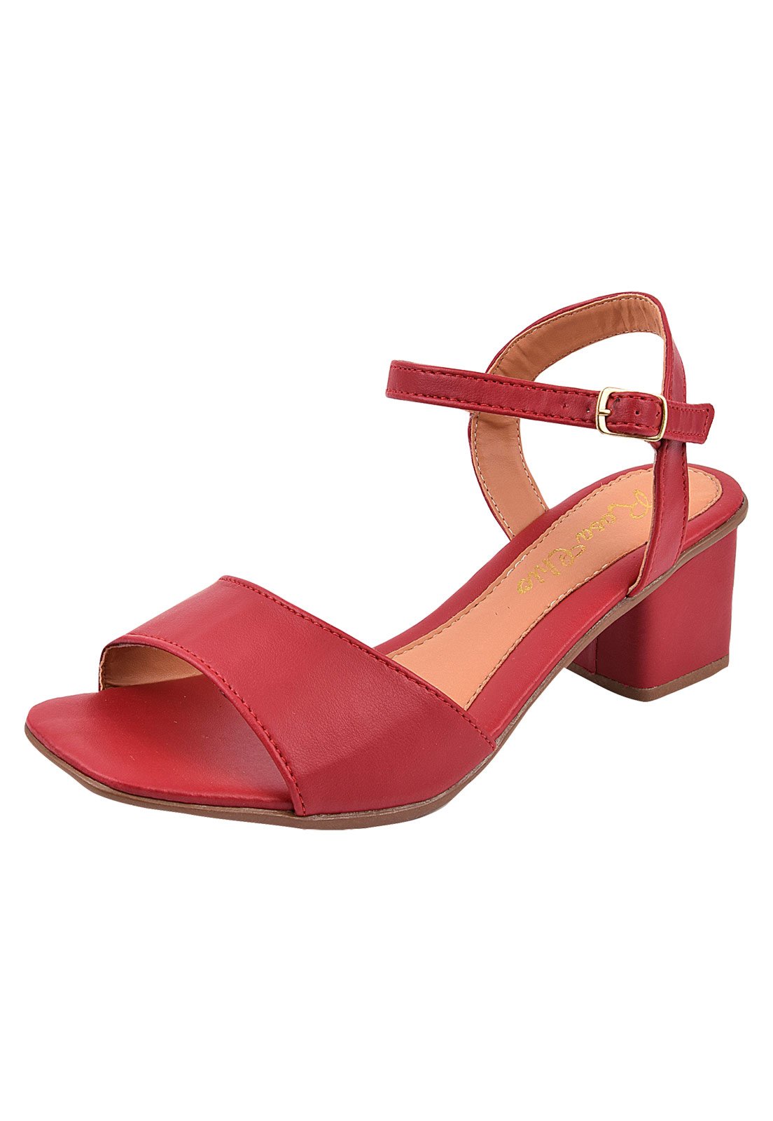 Sandália ROSA CHIC CALÇADOS Clássica Salto Grosso Bloco Quadrado Vermelho