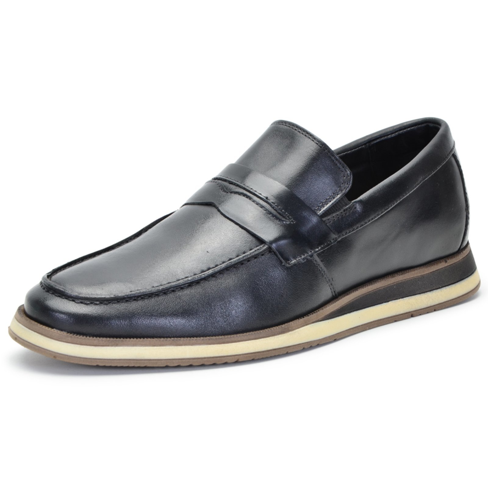 Sapato Social Bico Redondo Masculino Em Couro Preto 25504