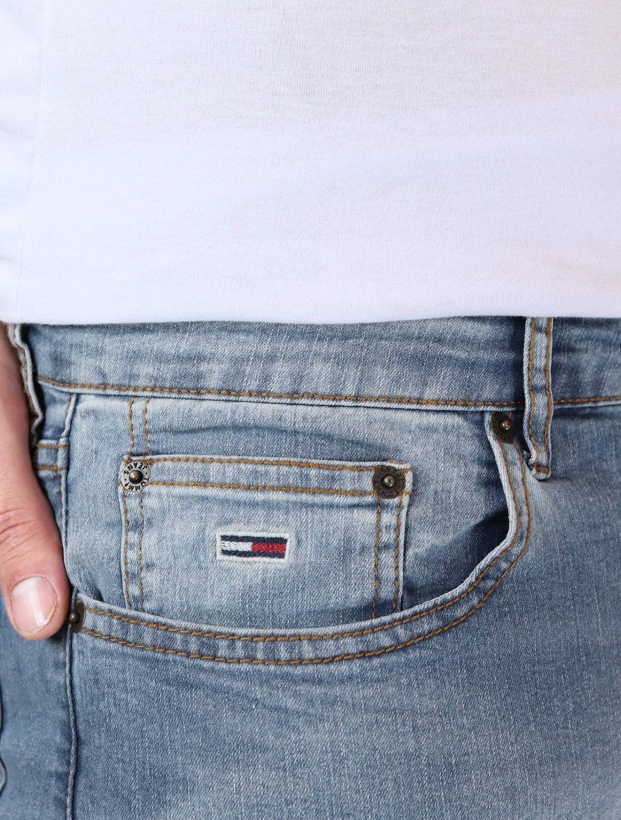 Vista 3 Calça Tommy Jeans Masculina Slim Austin Azul Médio jeans azul Tommy Jeans jeans azul