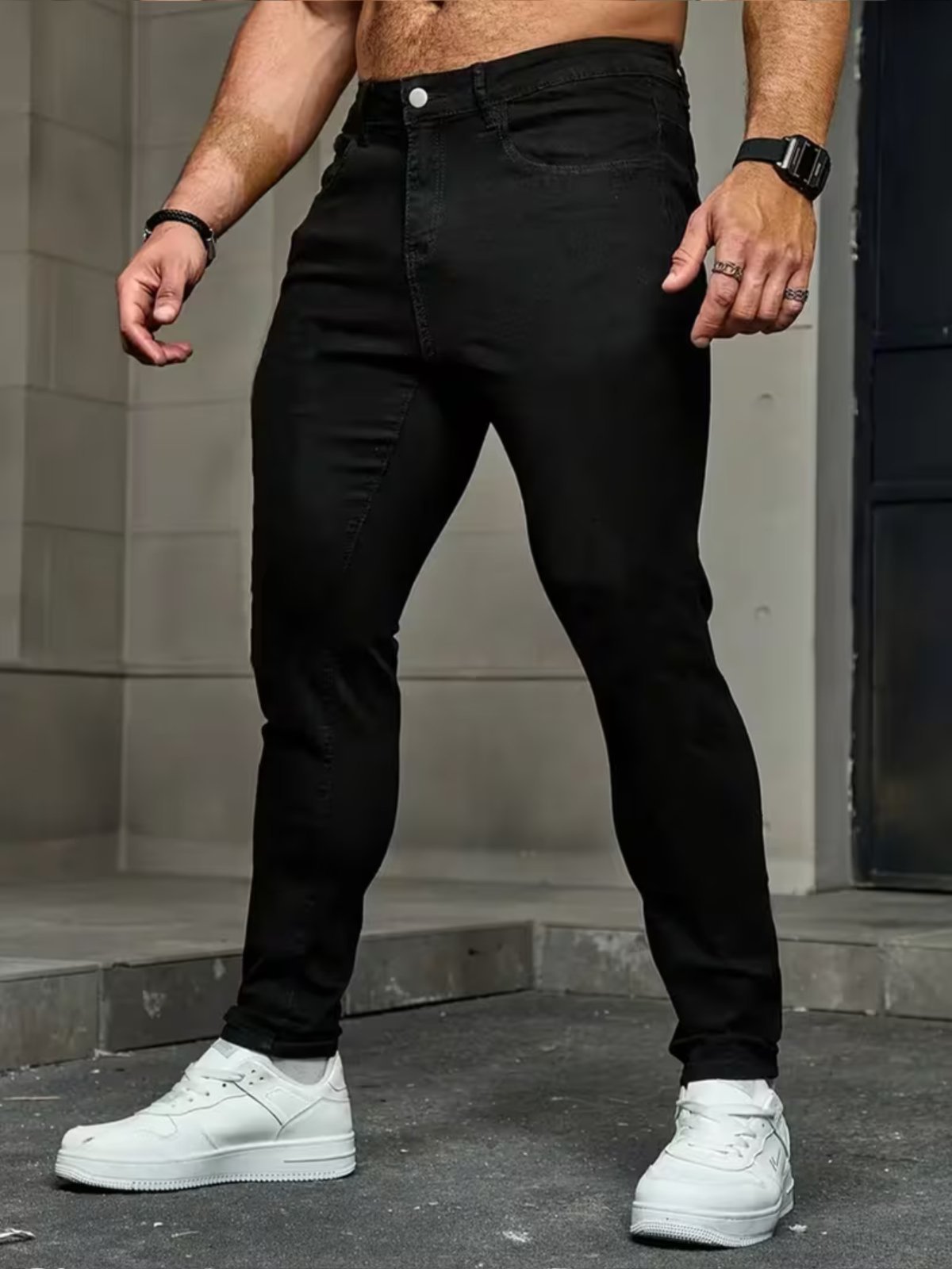 Calça Sarja Masculina Estilo Renovado Preta Básica e Confortável