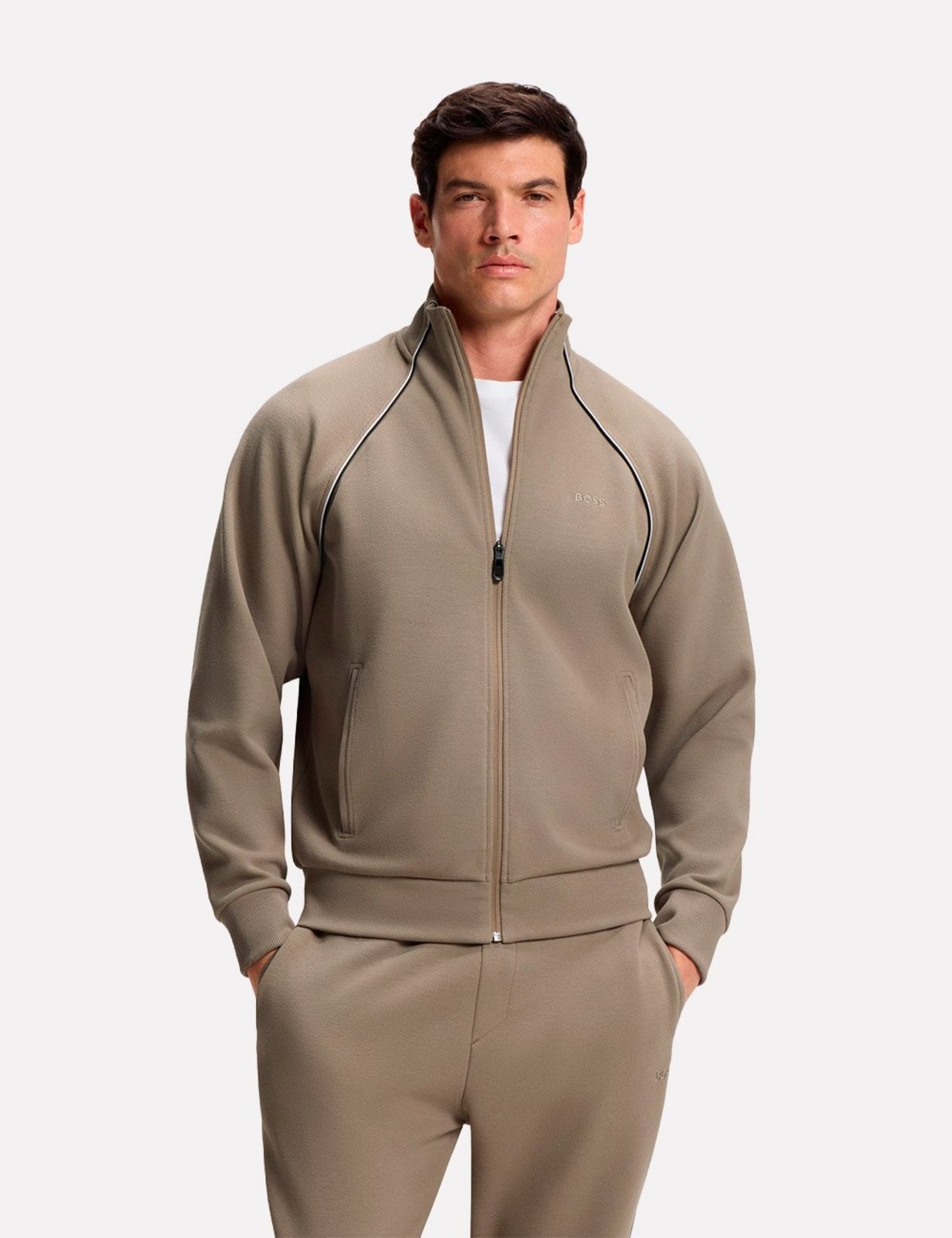 Conjunto Hugo Boss Masculino Moletom Regular Stretch SW_Tracksuit Set Cáqui