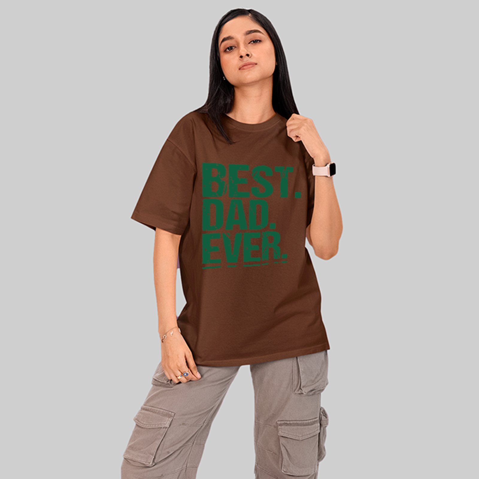 Camiseta Oversized Best Dad Ever Estilo Casual Unissex Marrom