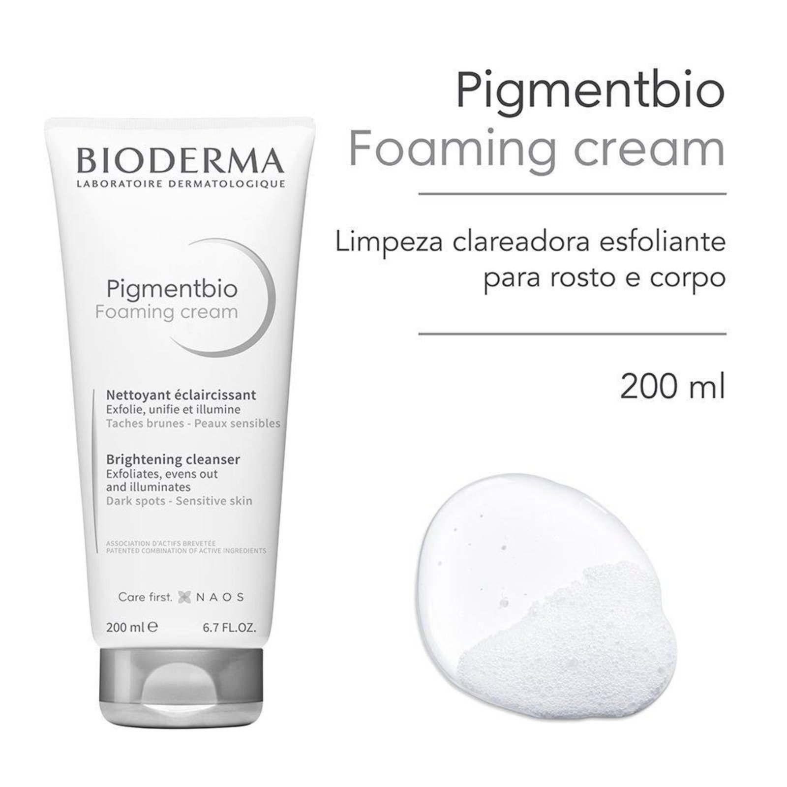 Vista 3 Bioderma Pigmentbio Foaming Creme Esfoliante Clareador 200ml incolor incolor
