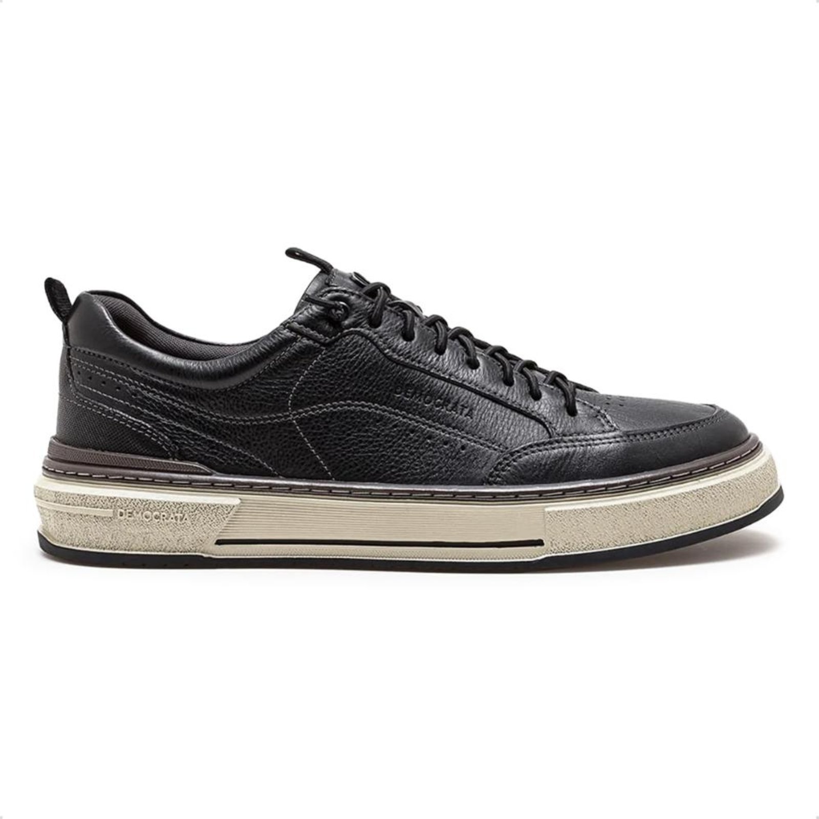 Tênis de Couro Democrata Masculino Denim Foster 640201 Preto