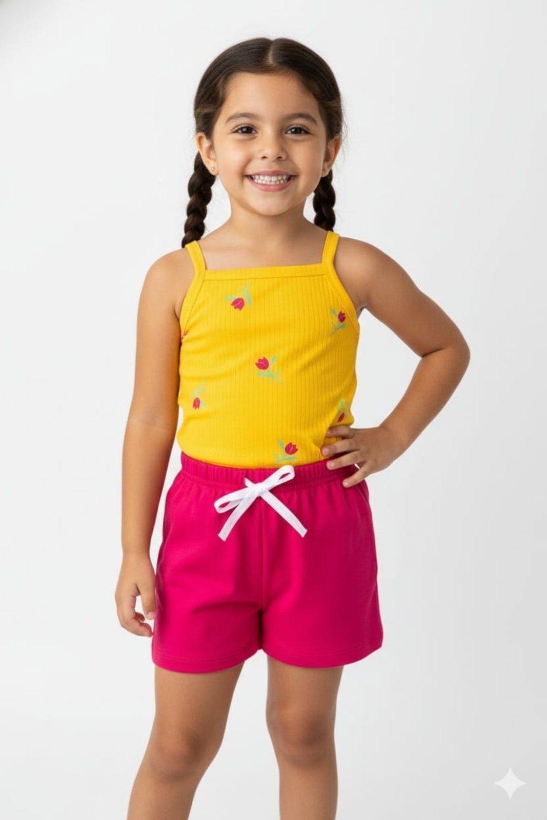 Infantil - Conjunto Menina Blusa Cropped de Alcinha Floral com Shorts