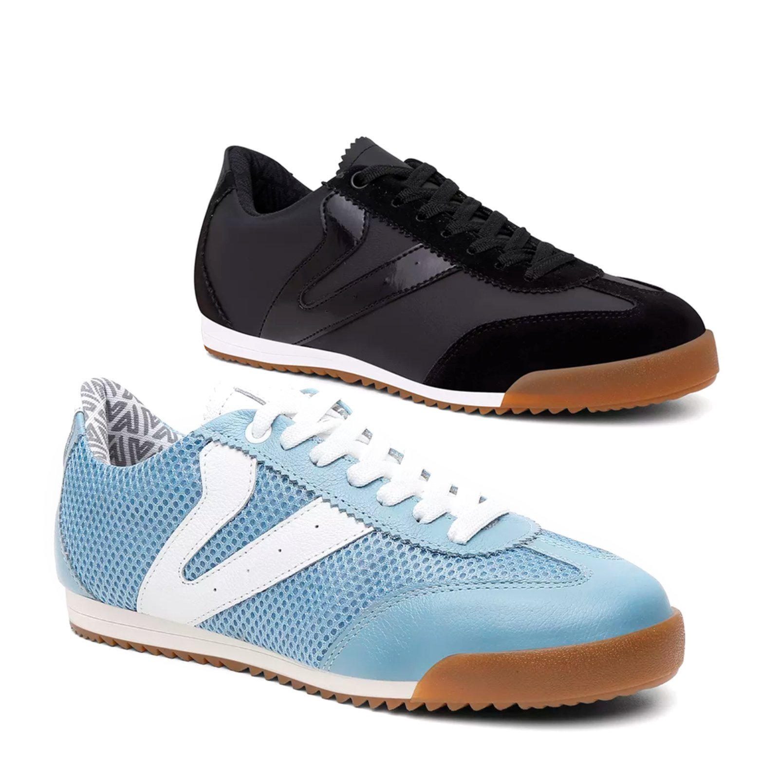Vista 2 Kit 2 Tênis Feminino Vittal Couro Legítimo Naomi Casual Clássico Retrô Preto e USE VITTAL azul/preto azul USE VITTAL azul/preto azul