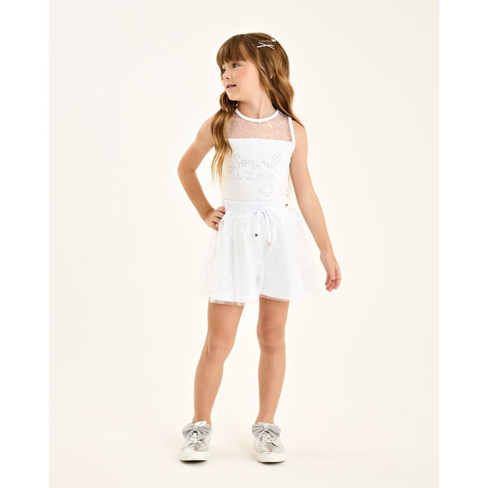 Infantil - Conjunto Menina com Regata e Short em Cotton com Tule