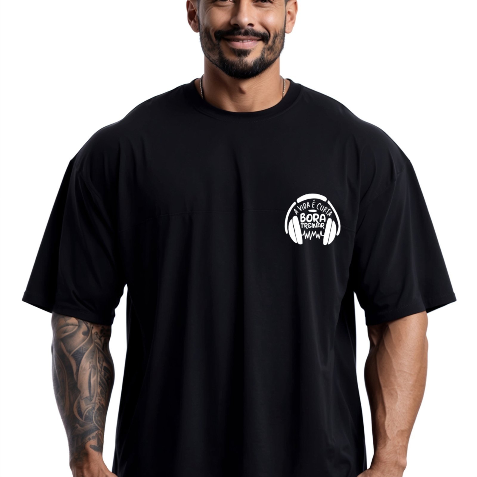 Camiseta Oversized Over Masculina Algodão Academia Preto