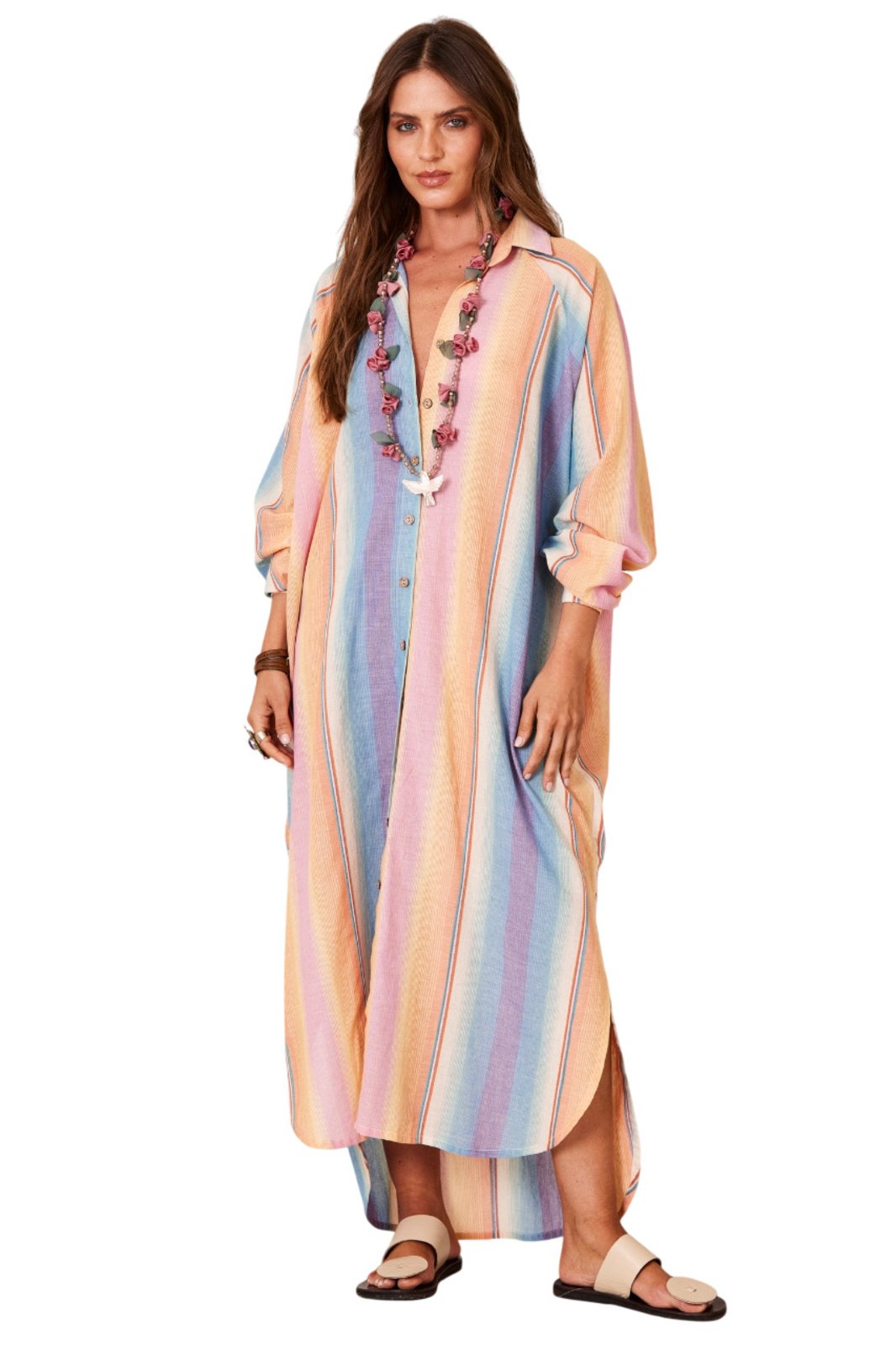 Chemise Amplo Com Mangas Raglan Listrado Colorido Yacamim P10 – Listrado
