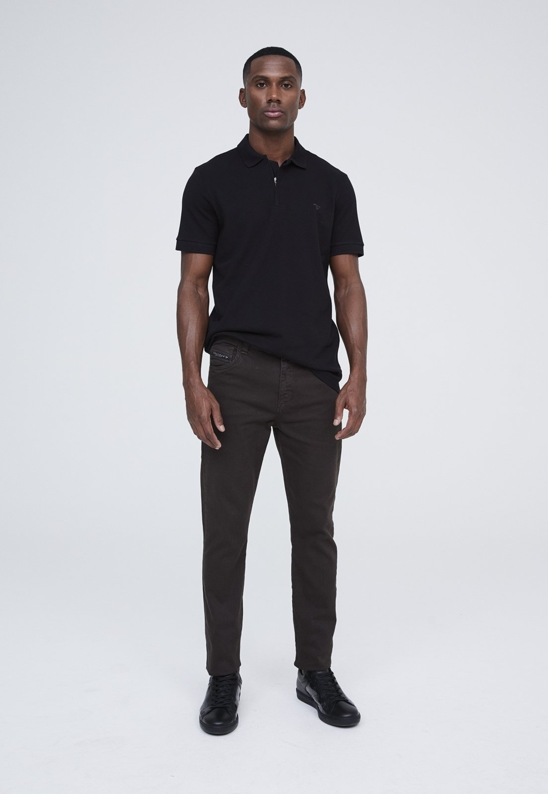 Polo Traymon Slim Piquet Zíper Preto