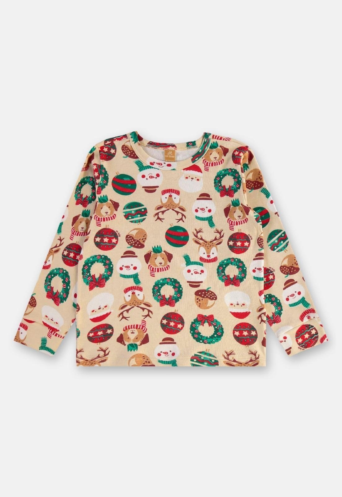 Vista 3 Pijama Longo Natalino Suedine Up Baby bege Up Baby bege