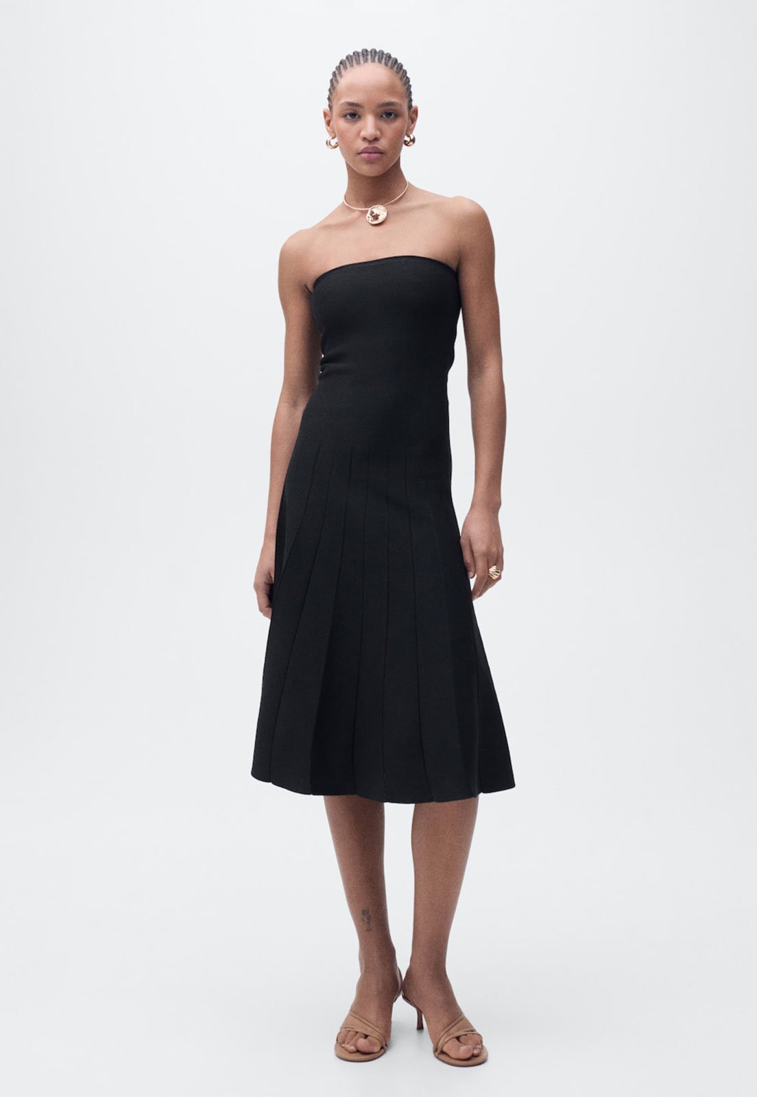 Vestido Tricot Mango Midi Sisi Preto