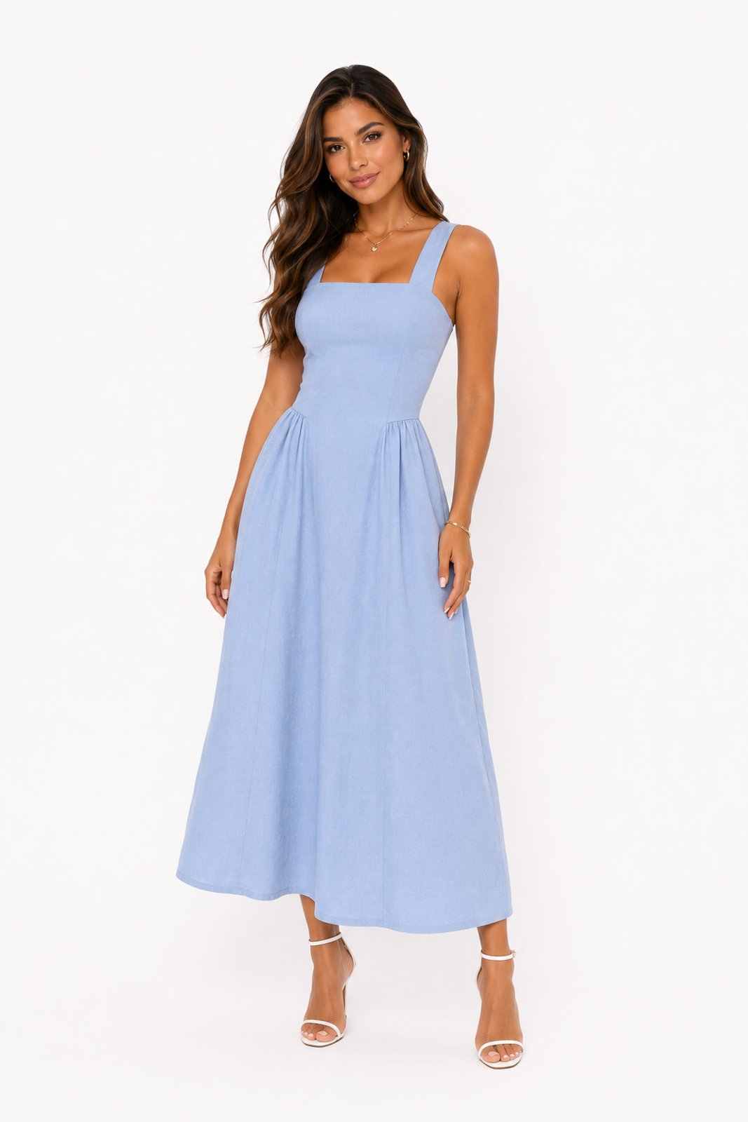 Vestido Midi D Bell Outlet Fashion Elegante Azul
