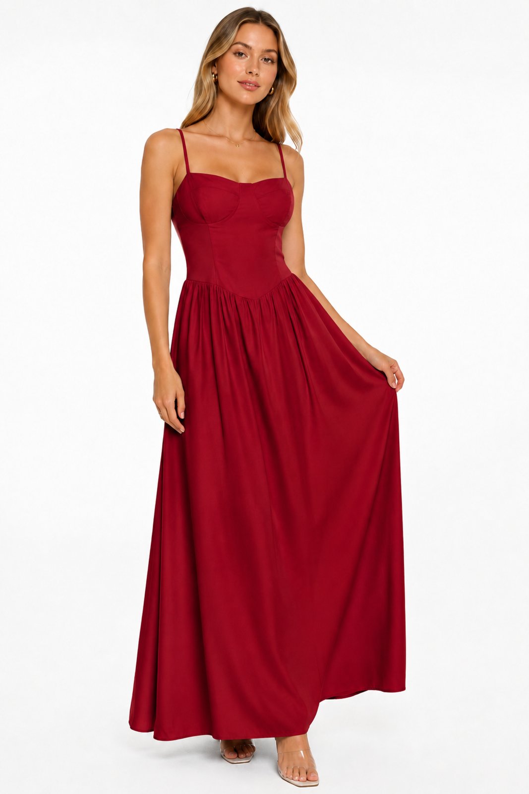 Vestido Longo D Bell Outlet Fashion Corset Fluido Vermelho