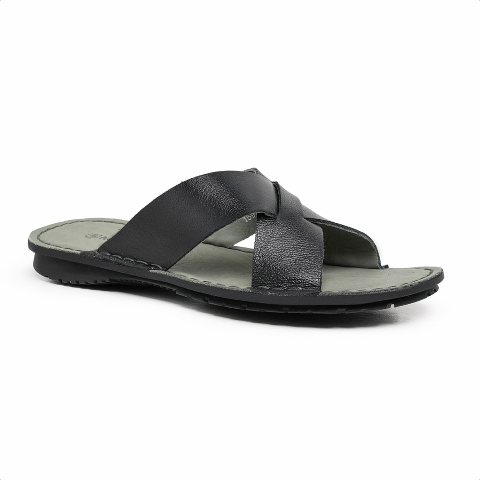 Chinelo Conforto Masculino Malbork Couro Preto Palmilha Couro