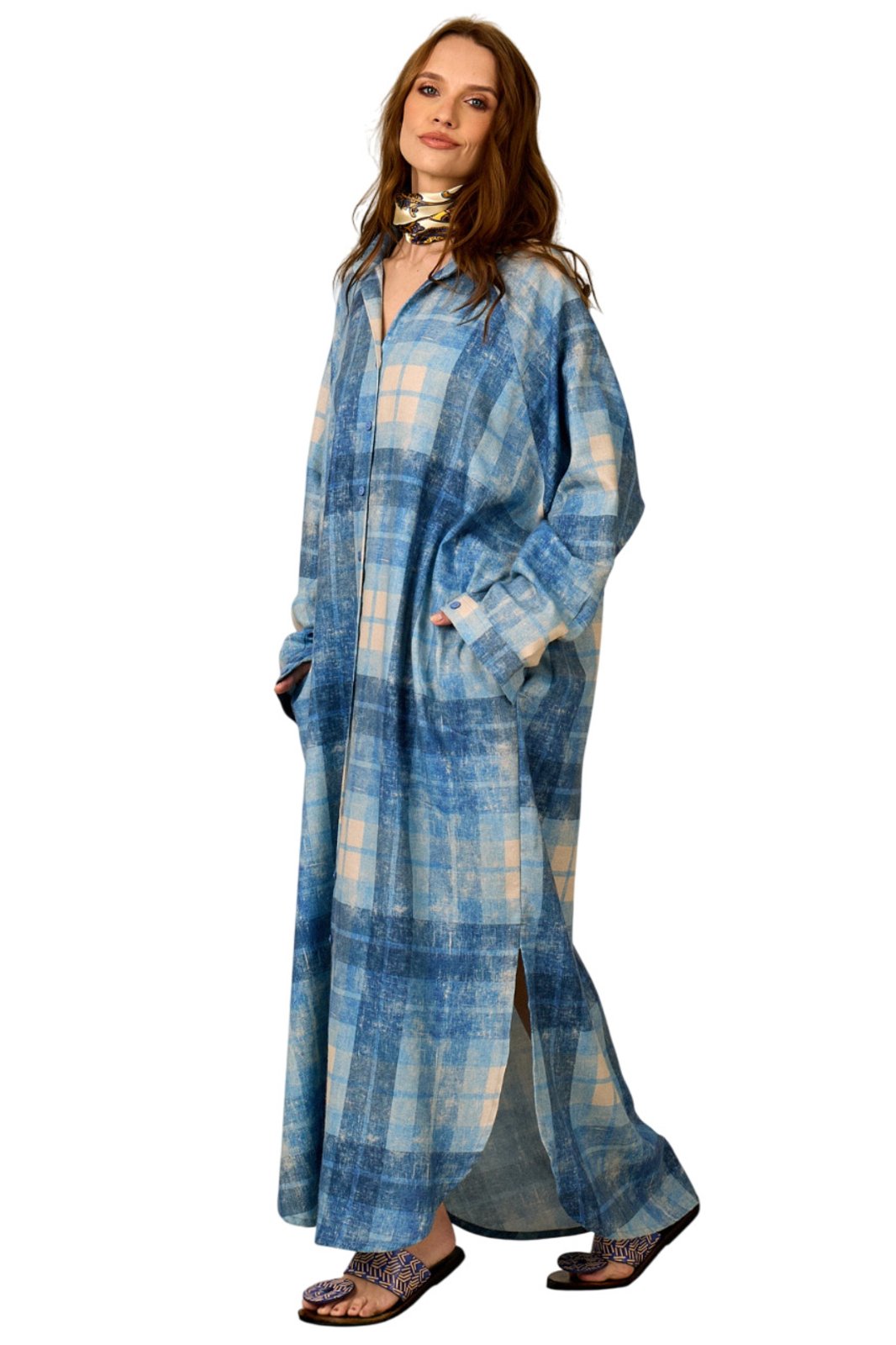 Chemise Longa De Algodão Azul Estampa Xadrez Yacamim M10 – Xadrez Azul