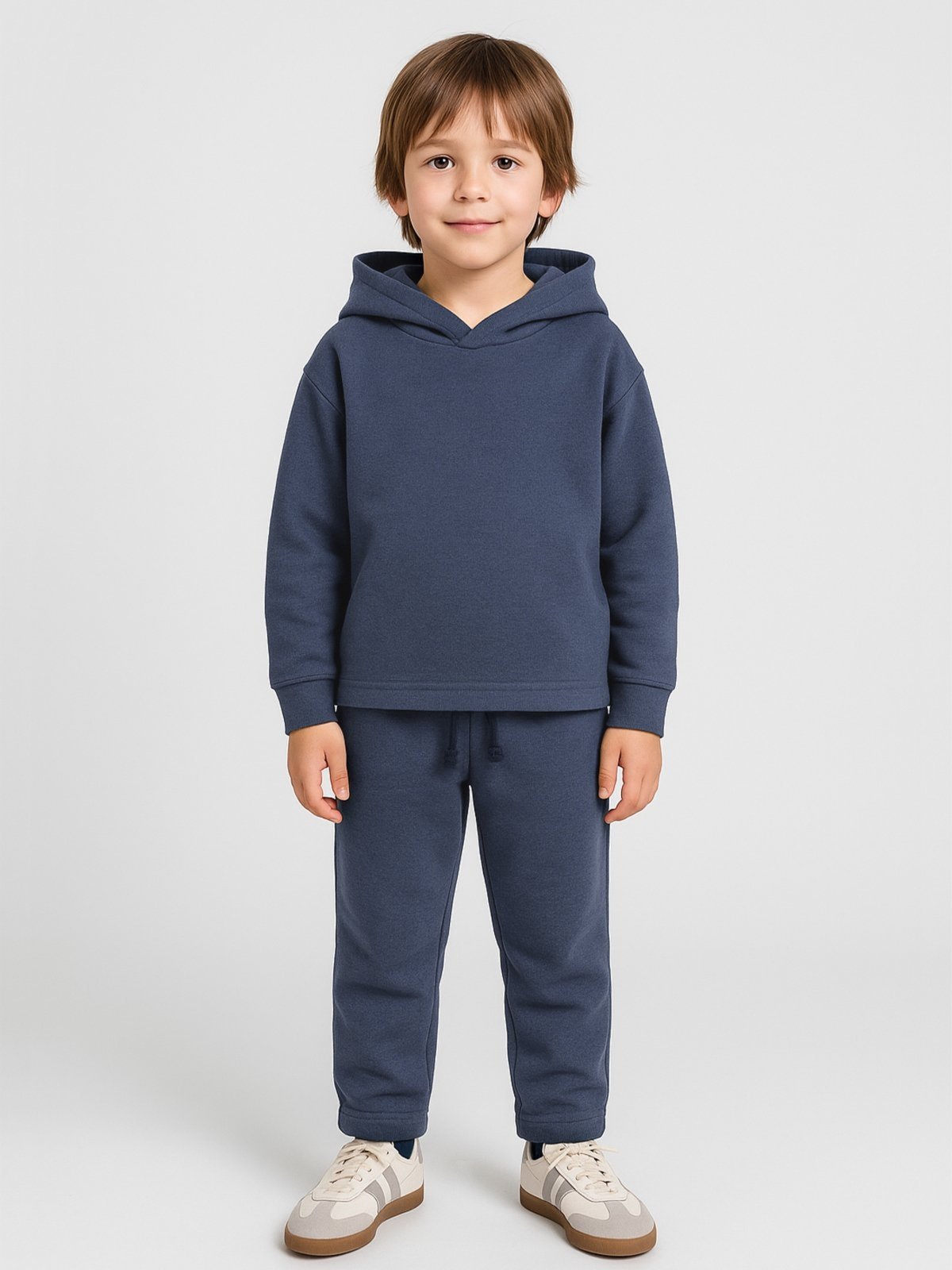 Infantil – Conjunto Bugbee Menino Frio Blusa Manga Comprida com Capuz Calça Amarração Frontal Moletom Stretch Sarjado Azul Marinho