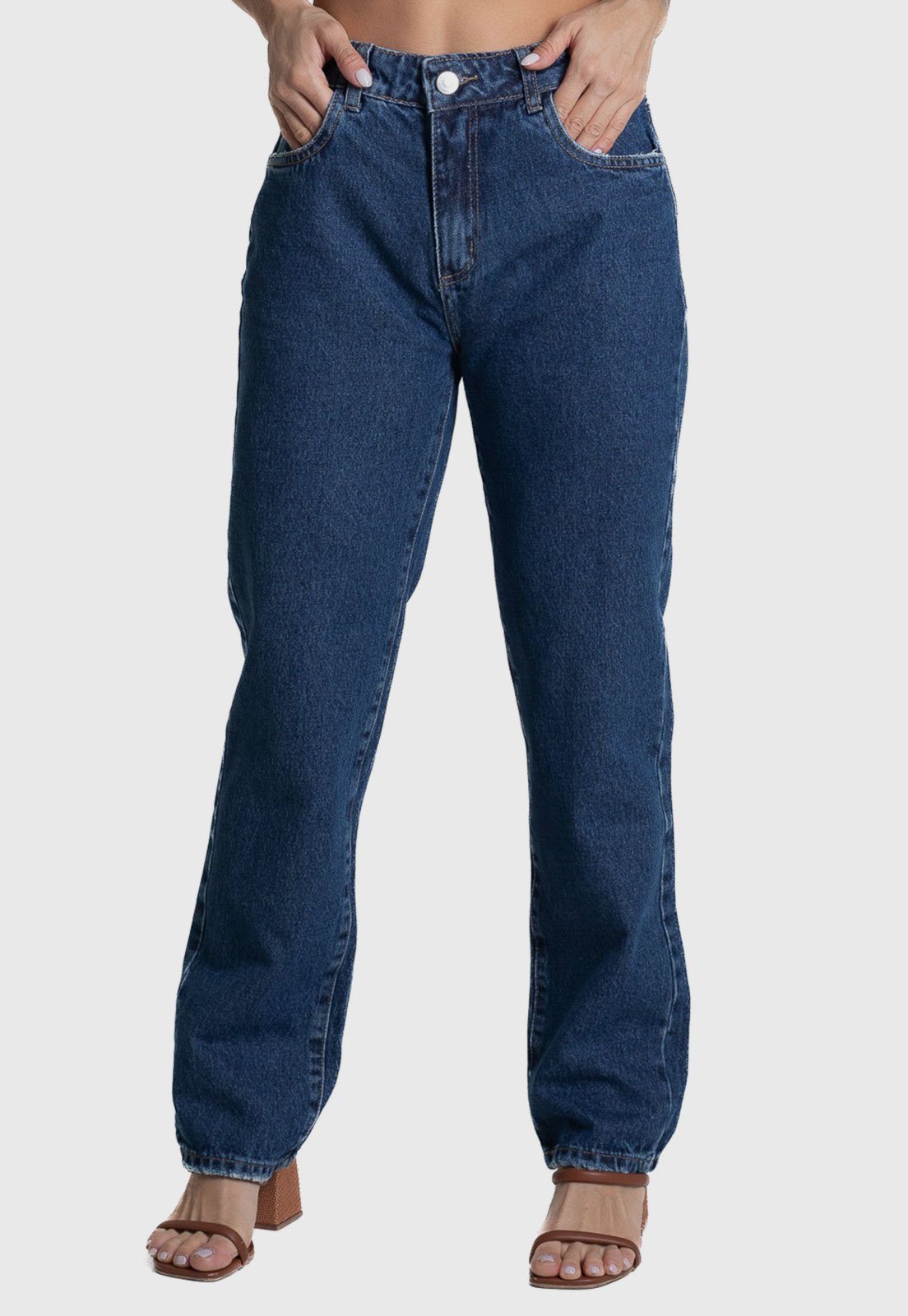 Calça Sawary Reta Cintura Média Azul
