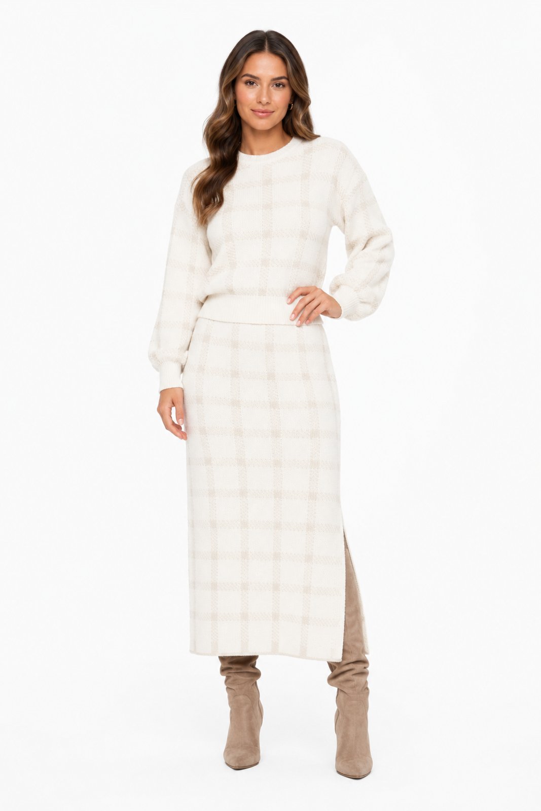 Conjunto Feminino D Bell Outlet Fashion Xadrez Branco