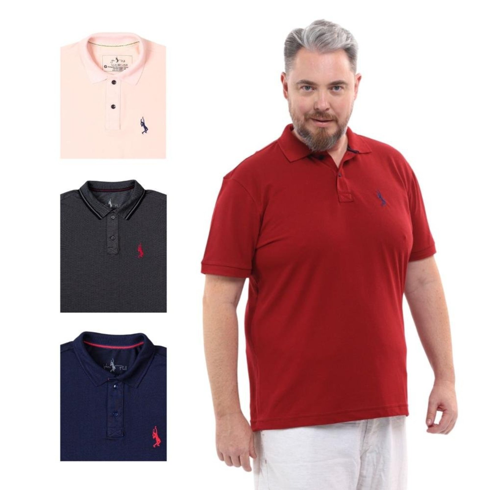 Kit 4 Camisa Polo Plus Size Lisa Casual Elegante Ocasiões