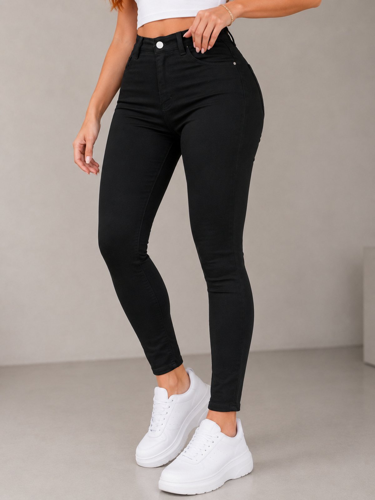 Calça Jeans Tex Jeans Skinny Preta Cintura Alta Feminina