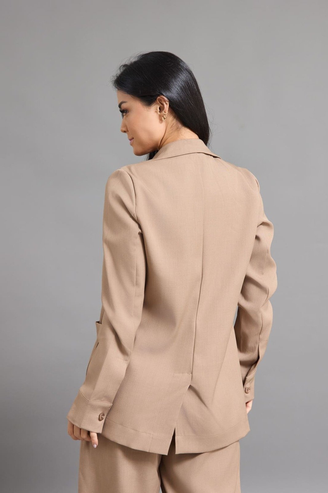 Vista 3 Casaco Alfaiataria Feminino Blazer Color Dialogo Jeans Caqui DIALOGO cáqui caqui