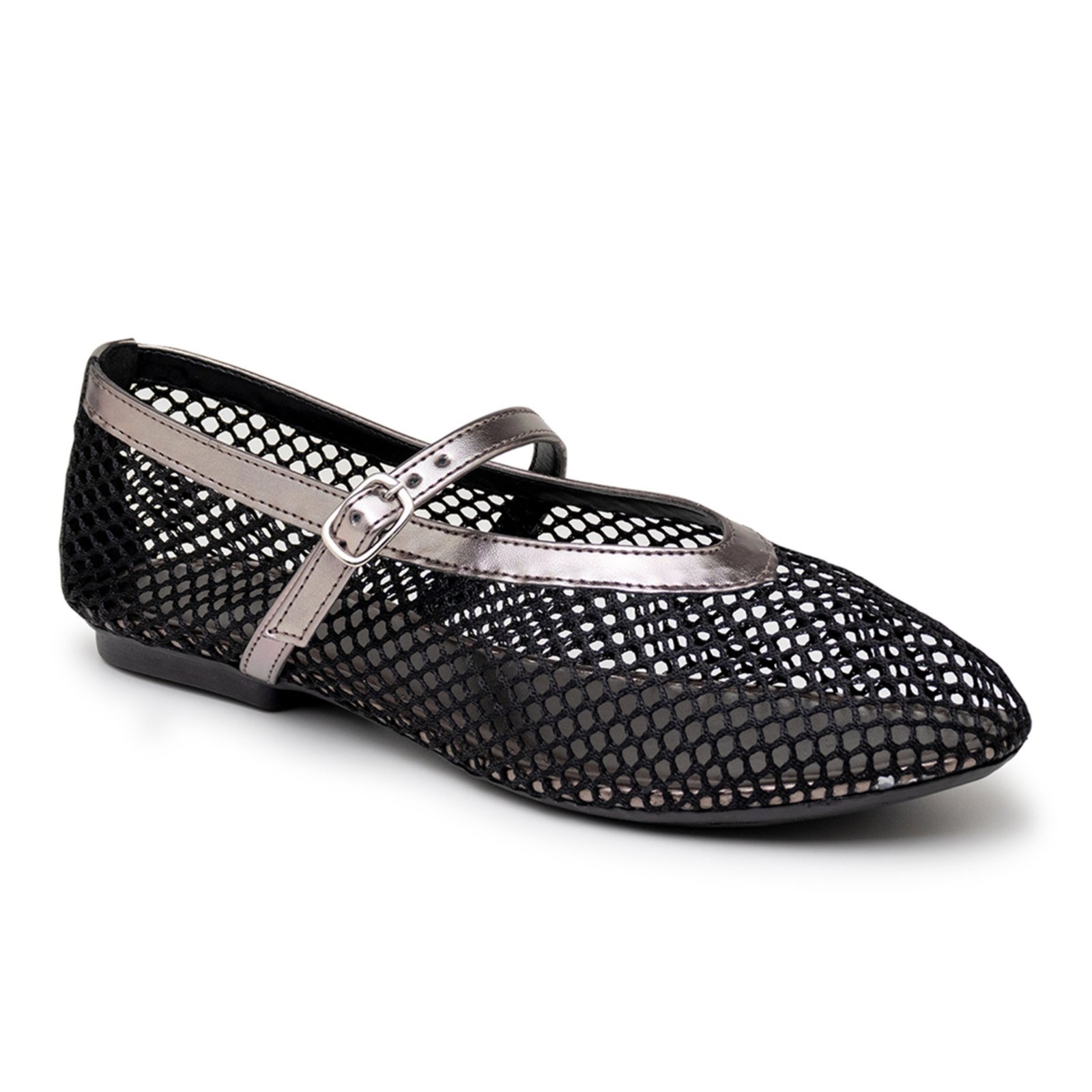 Vista 3 Sapatilha Feminina Boneca Preta Tela Fivela 5400 Onix Flor da Pele preto Flor da Pele preto