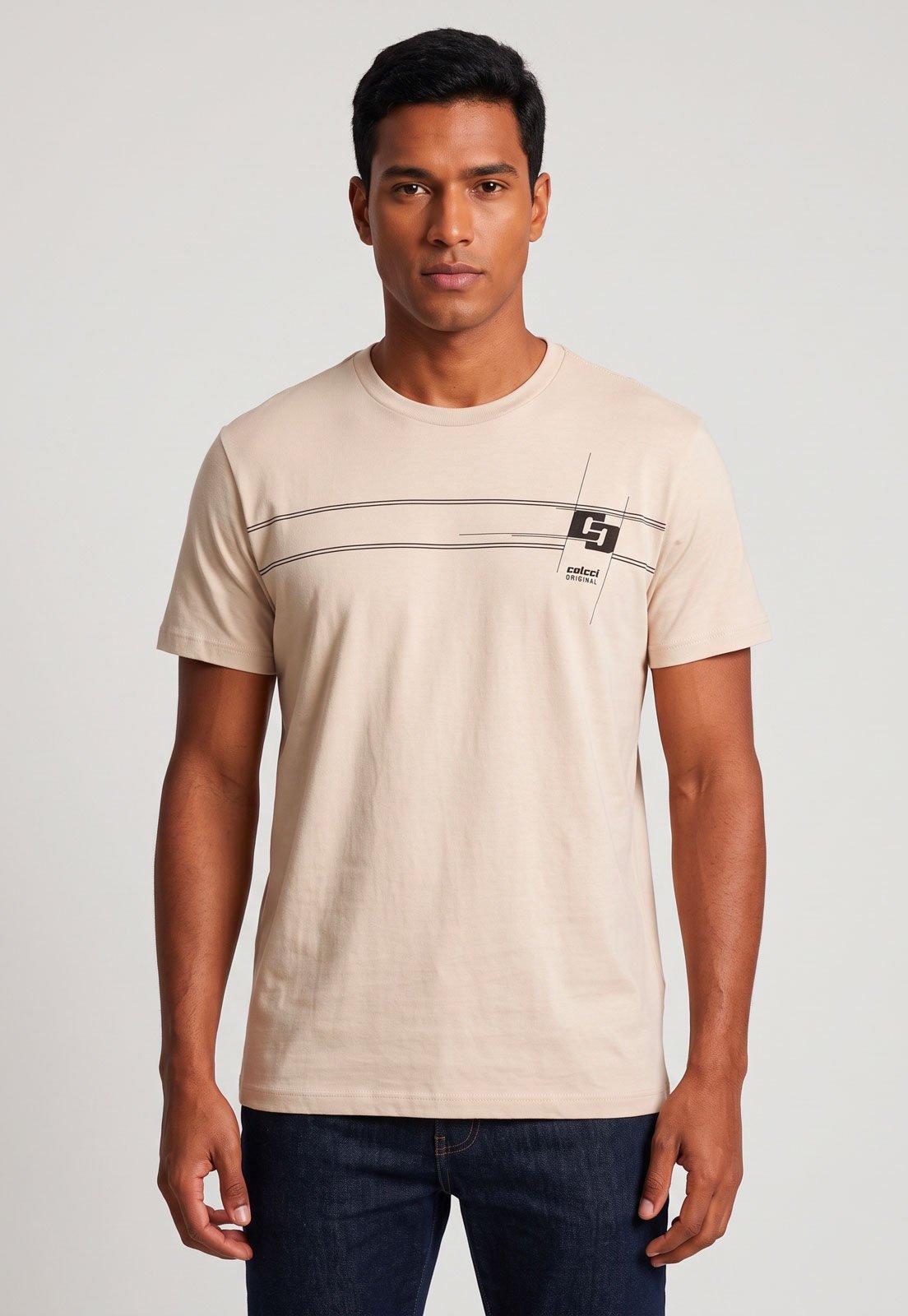 Camiseta Masculina Colcci Estampa Frontal Bege