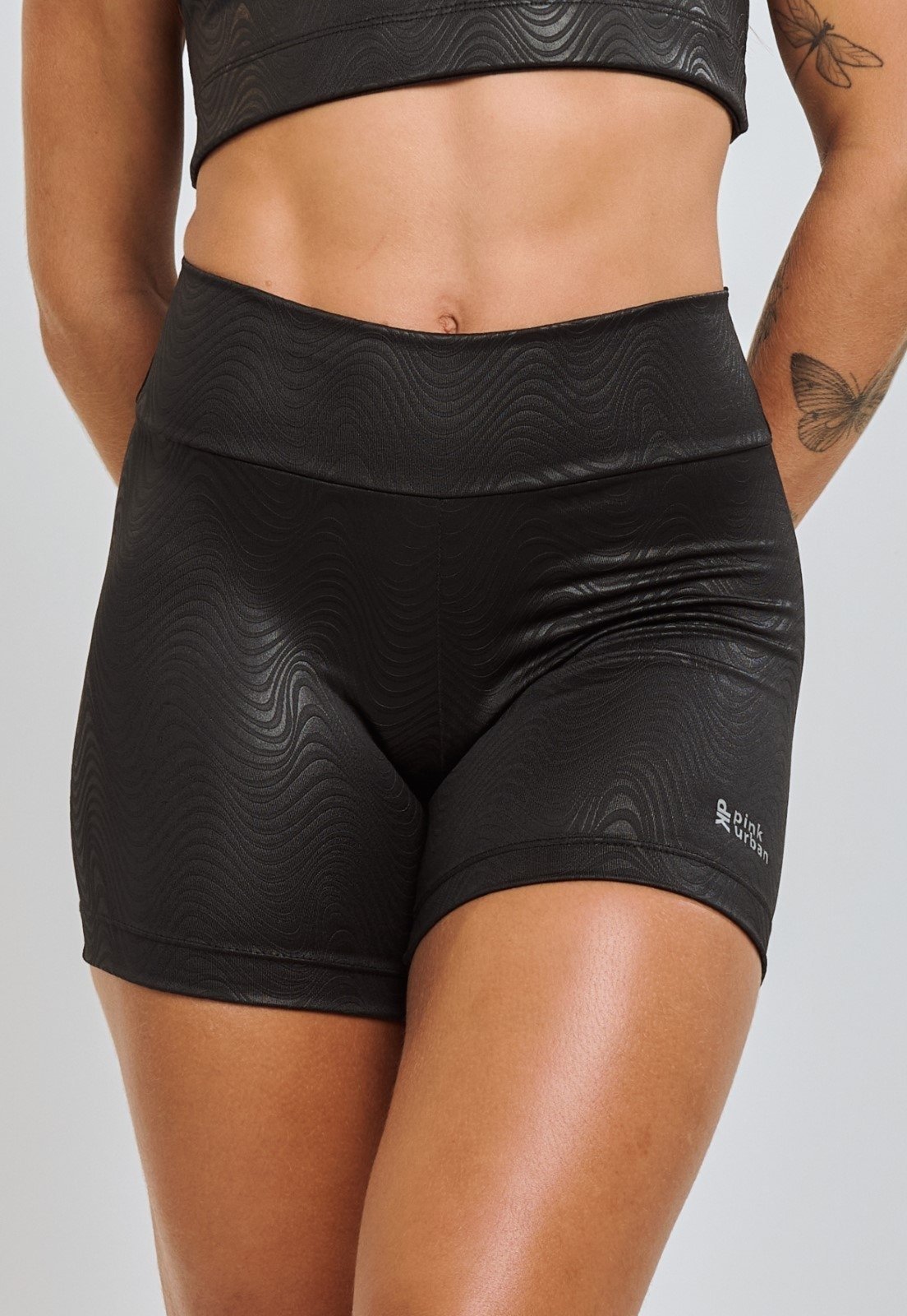 Short Fitness Pink Urban Cintura Alta Enigma Blackout Zero Transparência Cirrê Feminina Performance Academia