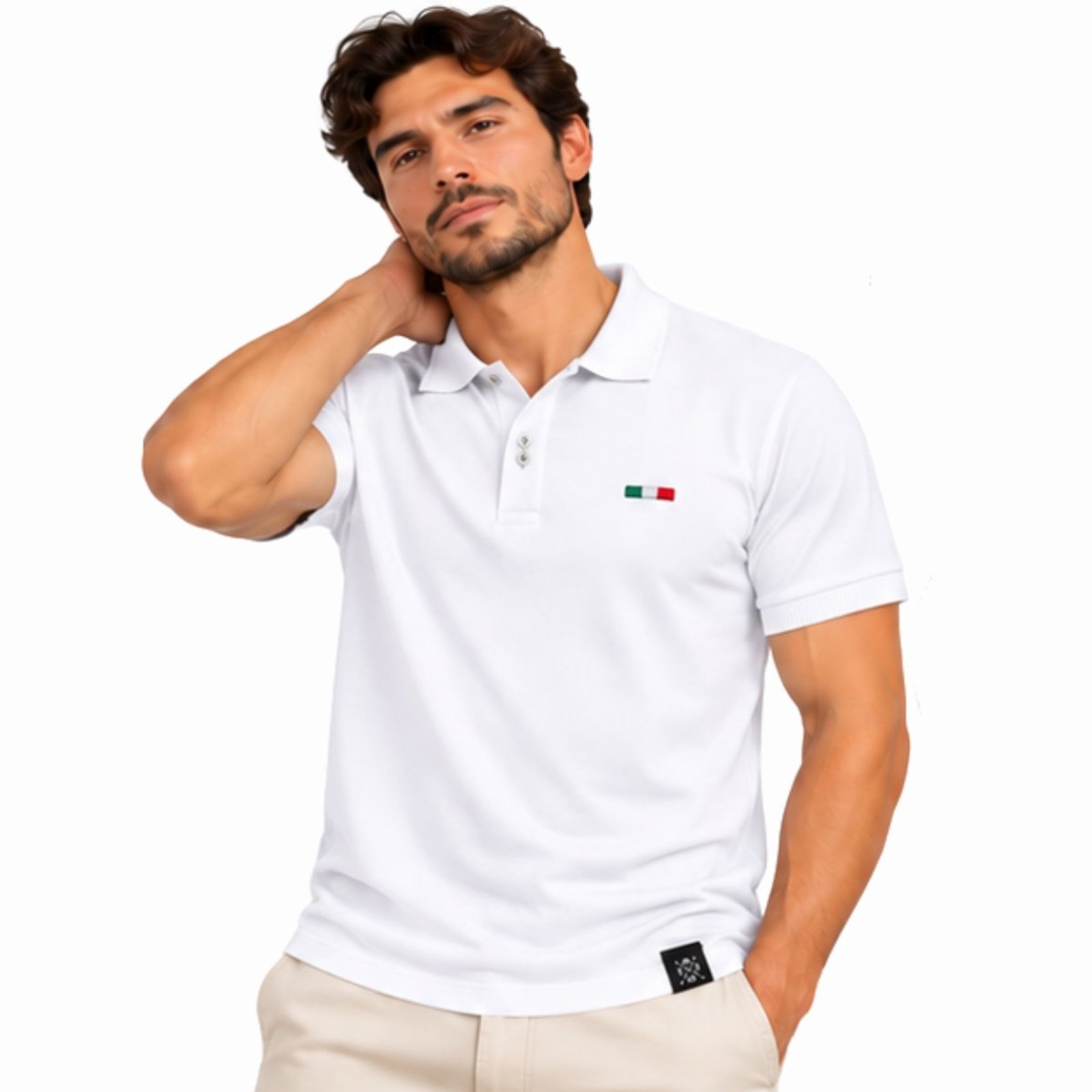 Camisa Polo Masculina FMF Bordado Itália Casual Premium Branco