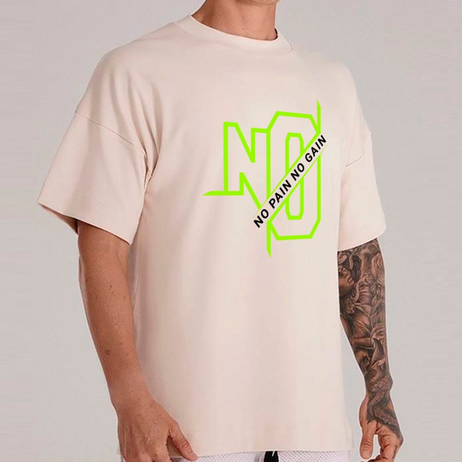 Camiseta Ousy No Pain No Gain Academia Oversized Unissex Off White