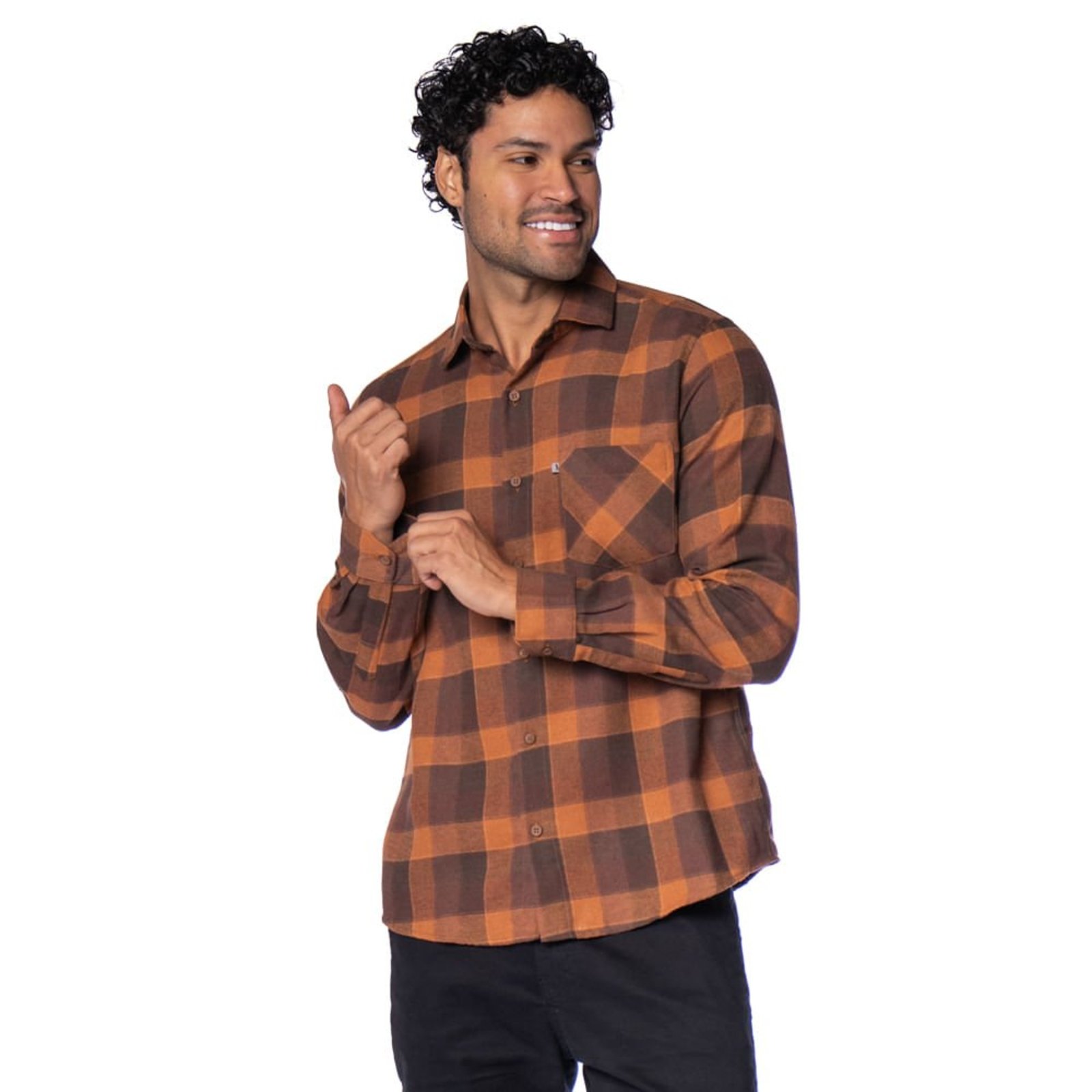 Camisa Masculina Amil Xadrez Flanelado Marrom/Terracota