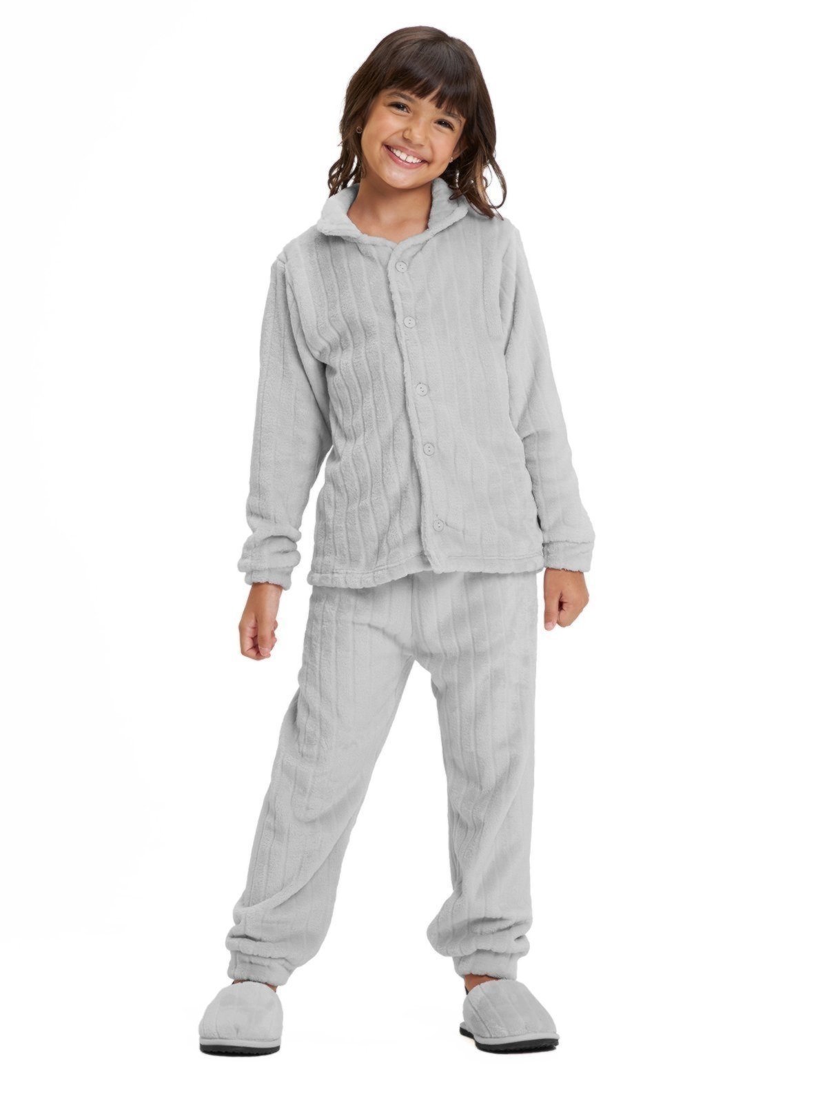 Pijama Americano em Fleece Unissex Magicamente Canelado Cinza