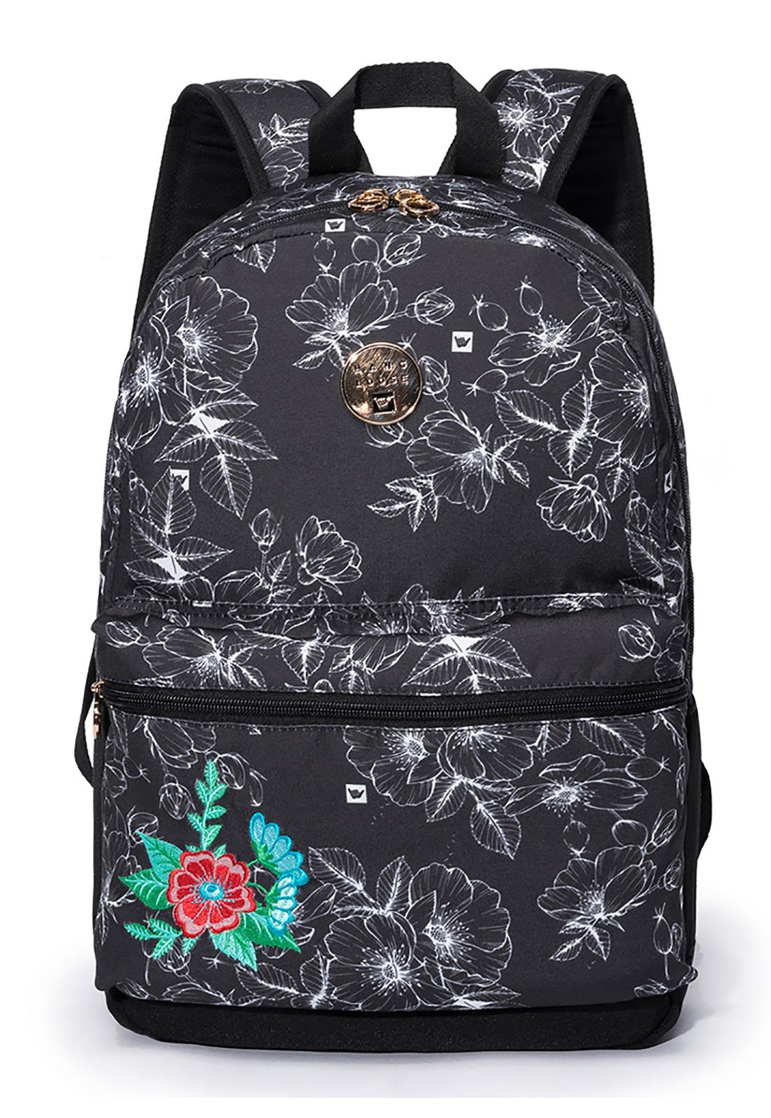 Bolsa Hang Loose C/ Flores Feminina Preta/Branca