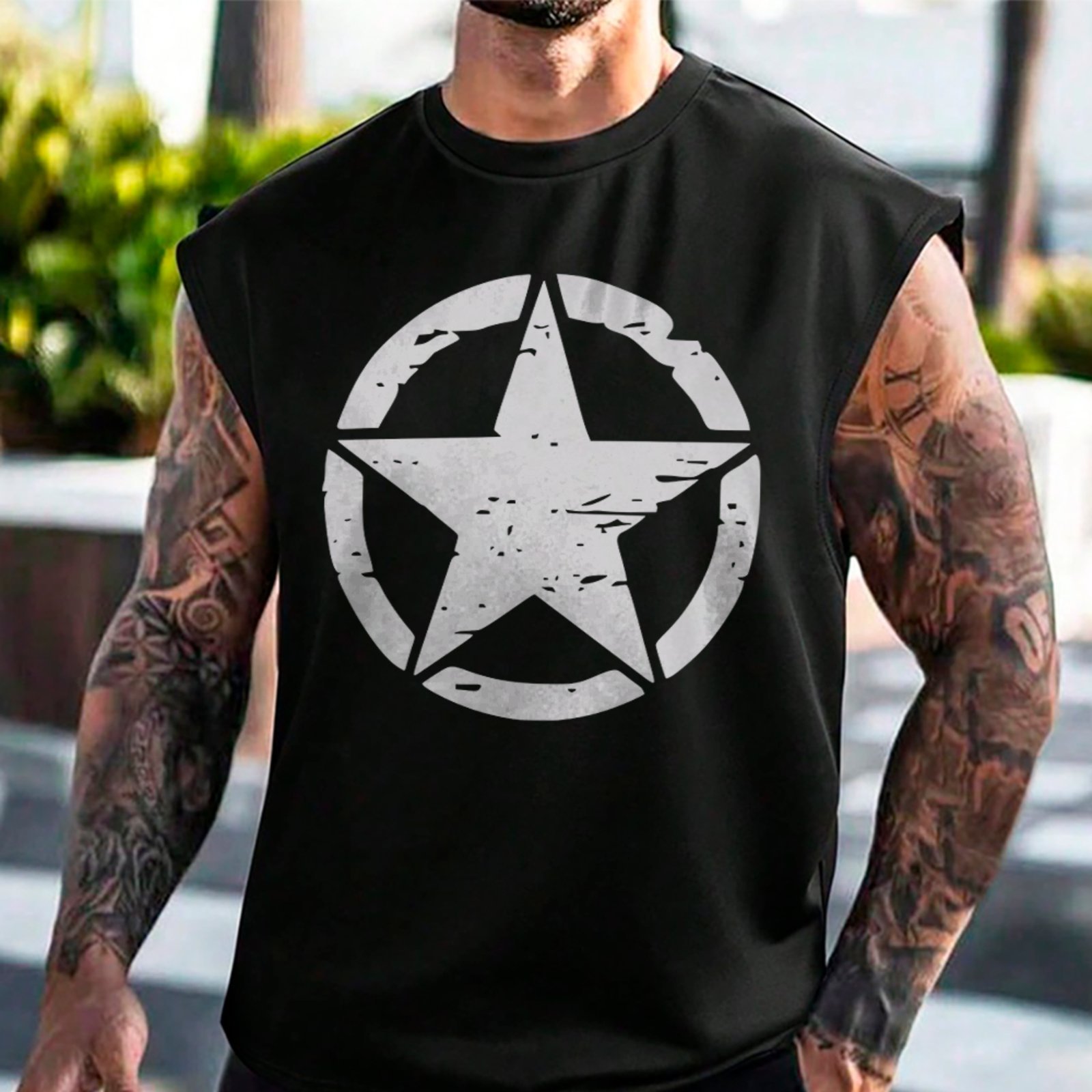 Camiseta Regata Machão Star Vintage Army Style Streetwear Preto