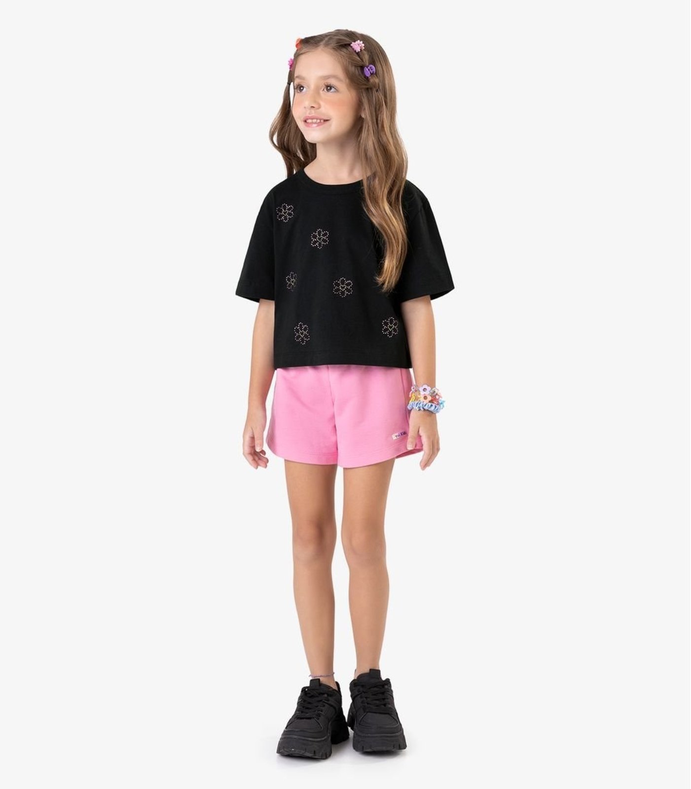 Infantil - Shorts Feminino Cós Trick Nick Rosa