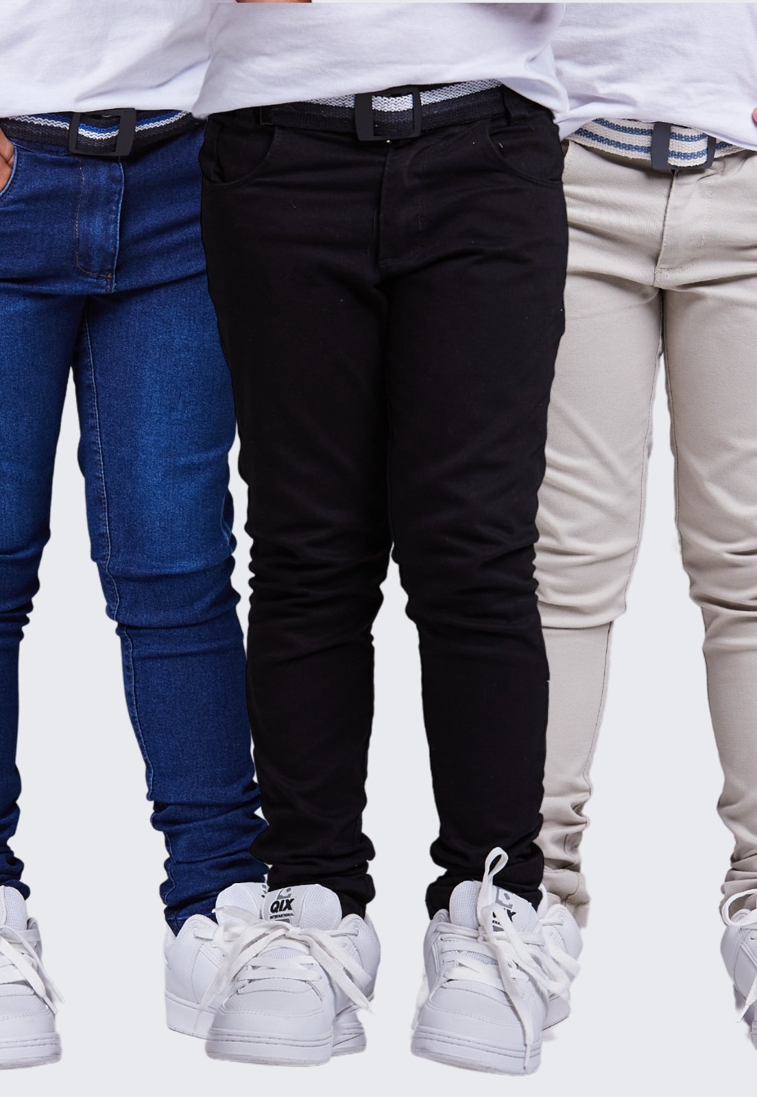 Infantil – Kit 3 Calça Skinny Jeans Daze Modas Preto, Bege e Jeans Escuro