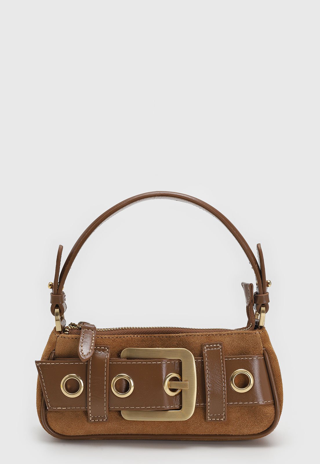 Bolsa Feminina Vicenza Alça Estruturada Couro Camurça Caramelo