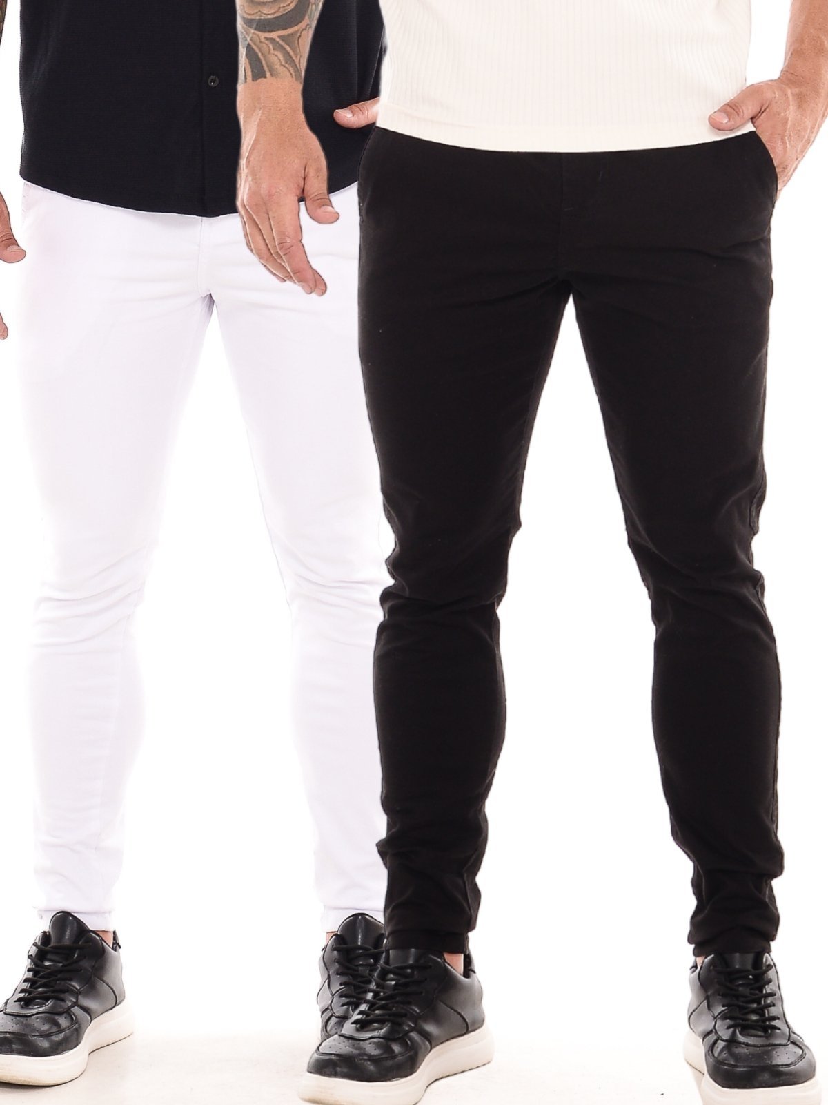 Kit 2 Calças Sarja Masculina Ethereal Jeans Confortável e Estilosa Branco e Preto