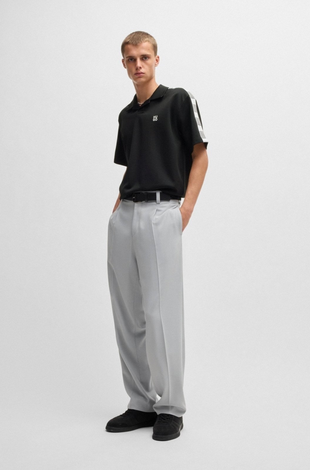 Vista 3 Camisa Polo De Algodão Com Fita Xadrez preto preto