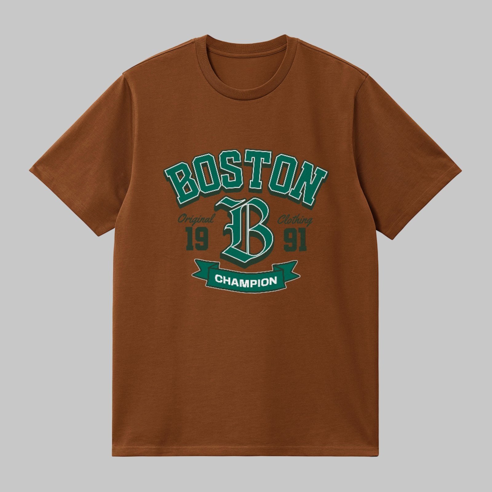 Camiseta Básica Boston Estilo Universitário Unissex Marrom