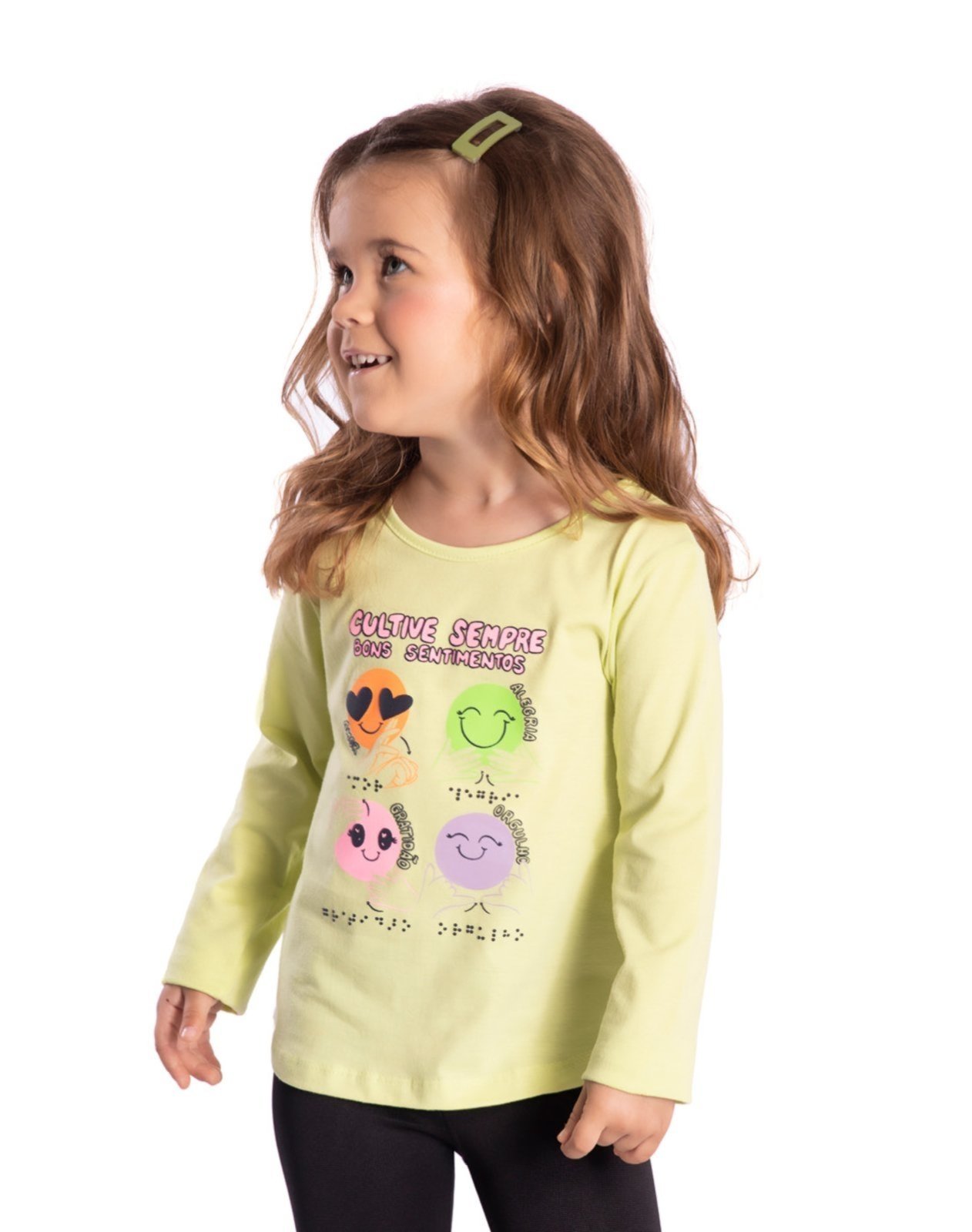 Infantil - Blusa manga longa verde libras e braille