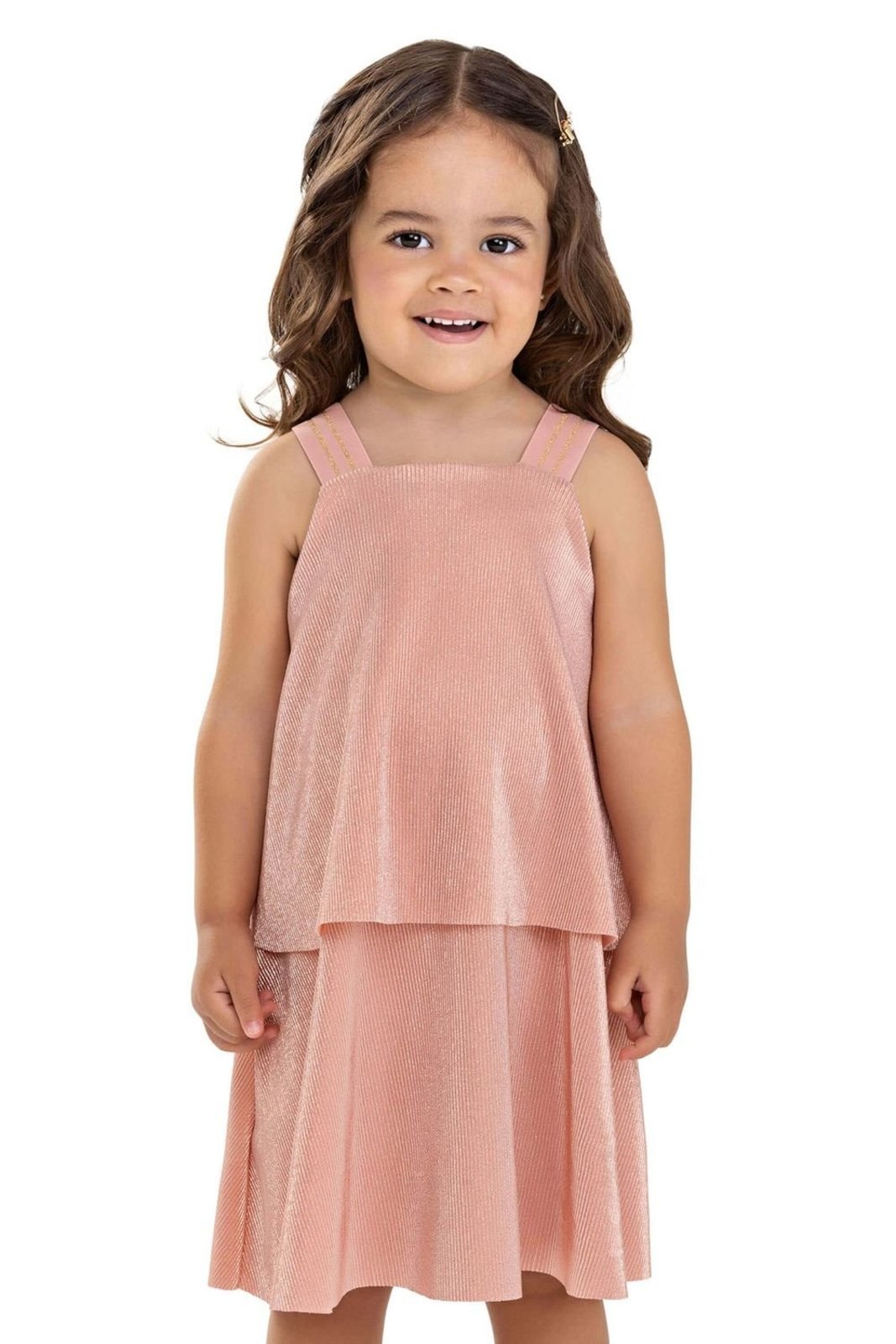 Infantil - Vestido Plissado Menina Lurex Colorittá Rosa