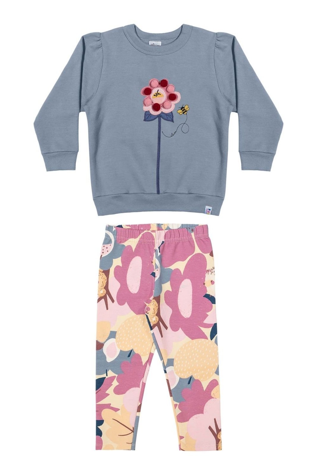 Infantil - Conjunto Menina Floral Pompom Elian Azul