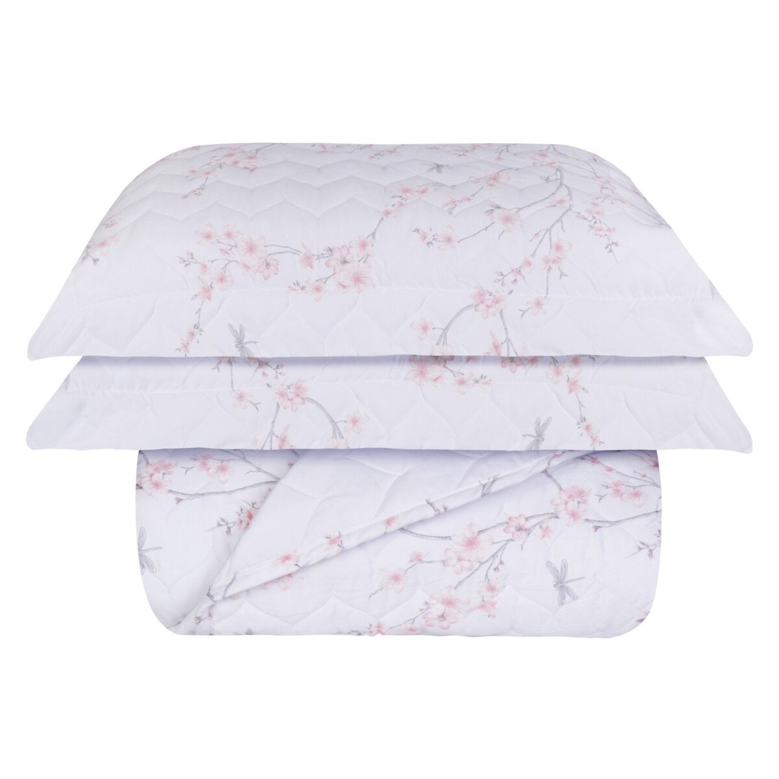 Vista 2 Kit Colcha 300 Fios Naturalle Flor de Cerejeira Rosa Naturalle Fashion branco/rosa rosa Naturalle Fashion branco/rosa rosa