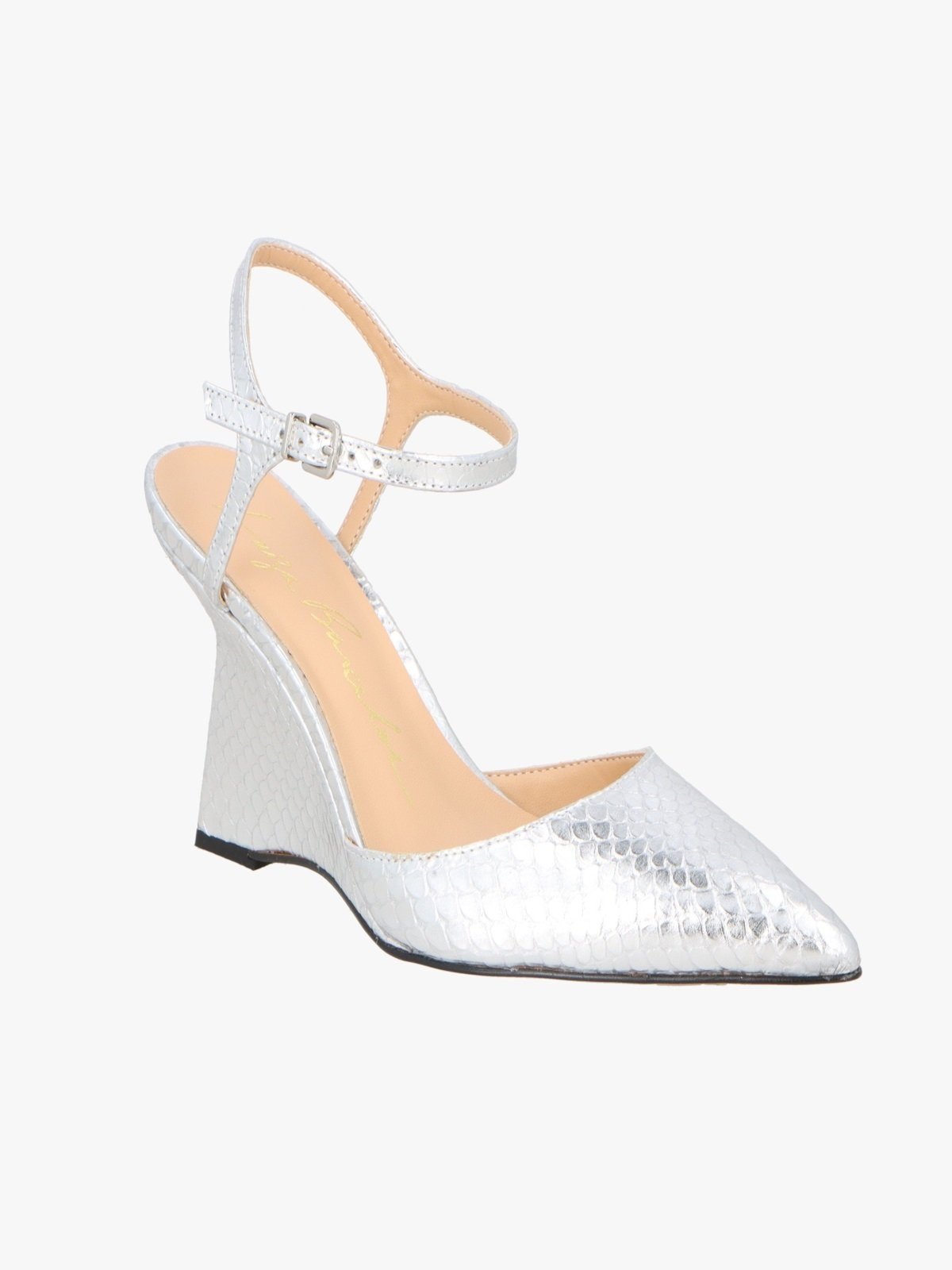 Scarpin Luiza Barcelos Salto Arquitetonico Cobra Metal Prata