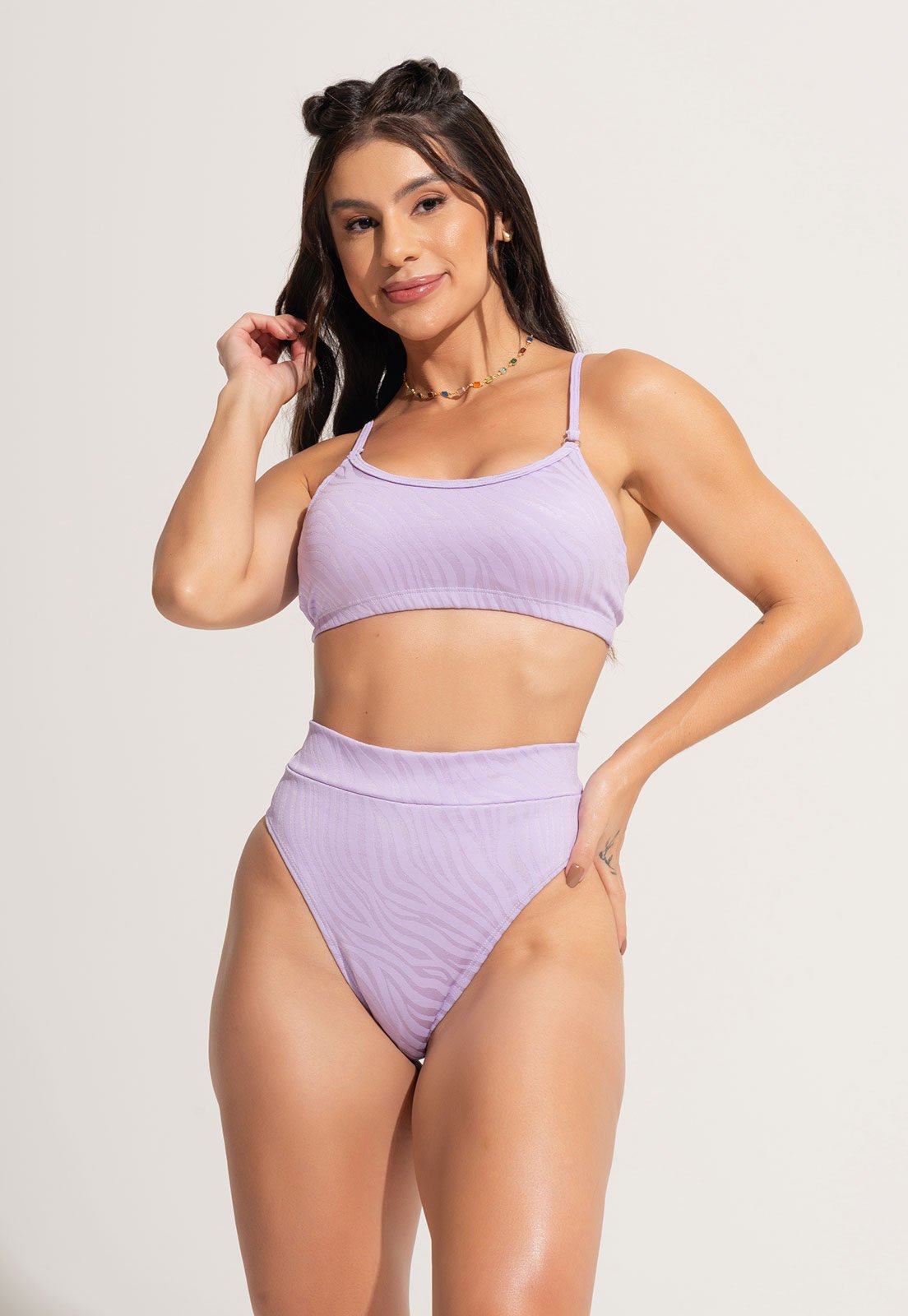Biquíni MVB Modas Alcinha Bojo Hot Pants Fio Duplo Jacquard Lilás