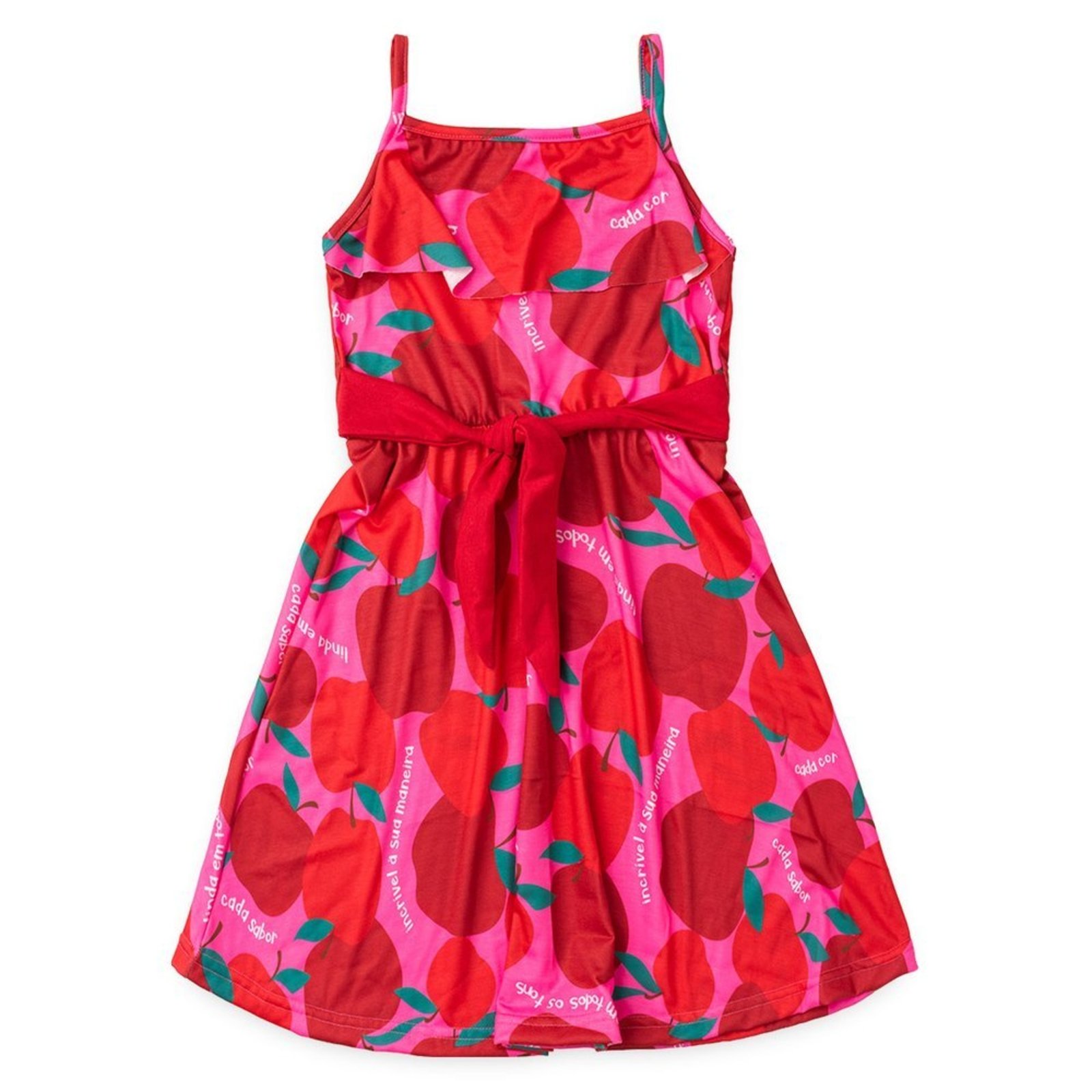 Infantil - Vestido Alcinha Verão Menina Rosa com Babado e Faixa Maças