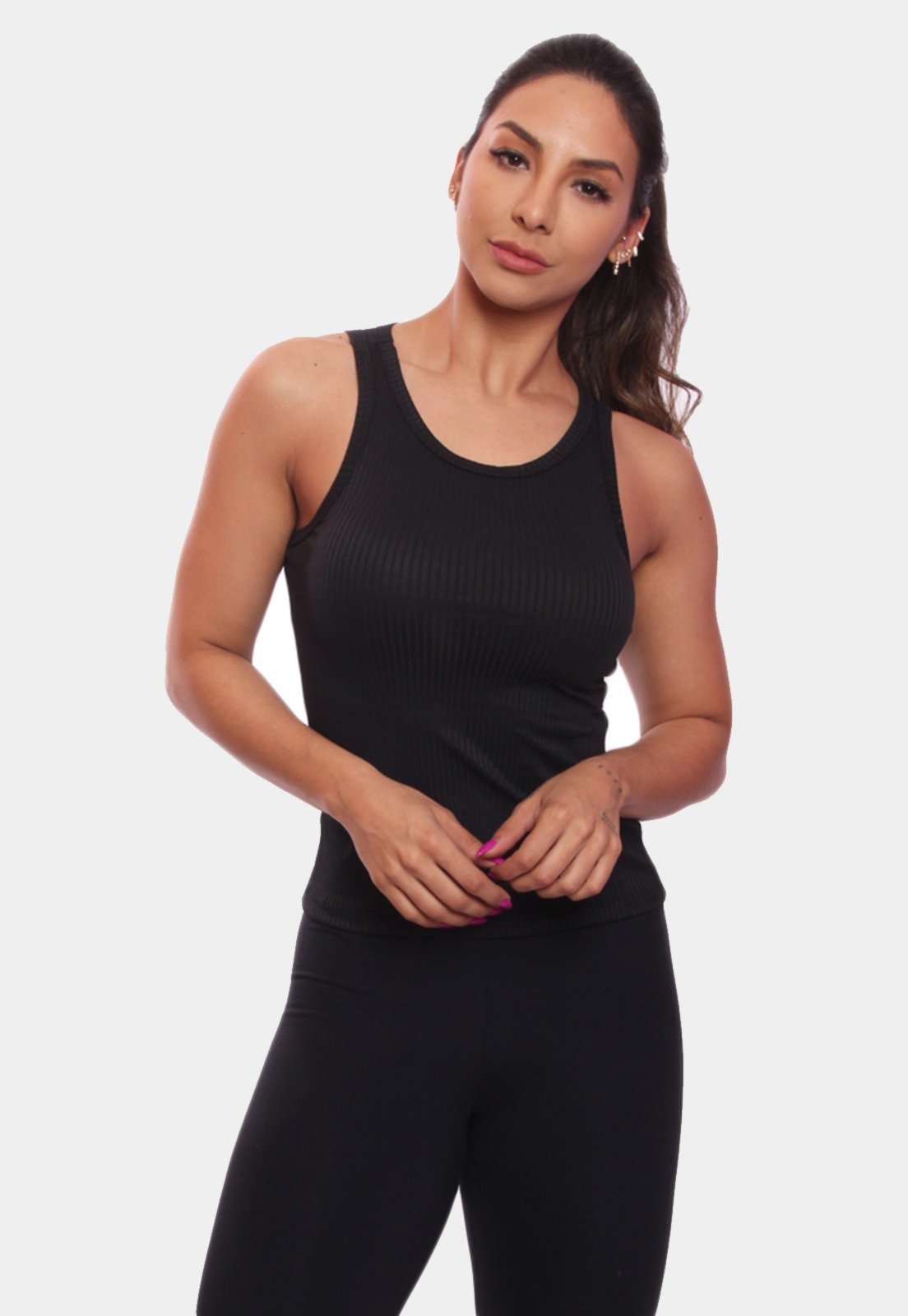 Vista 3 Kit 5 Regatas Nadador Canelada Feminina Lisa Blusa Blusinha Básica Colorido ADRIBEN multicolorido ADRIBEN multicolorido